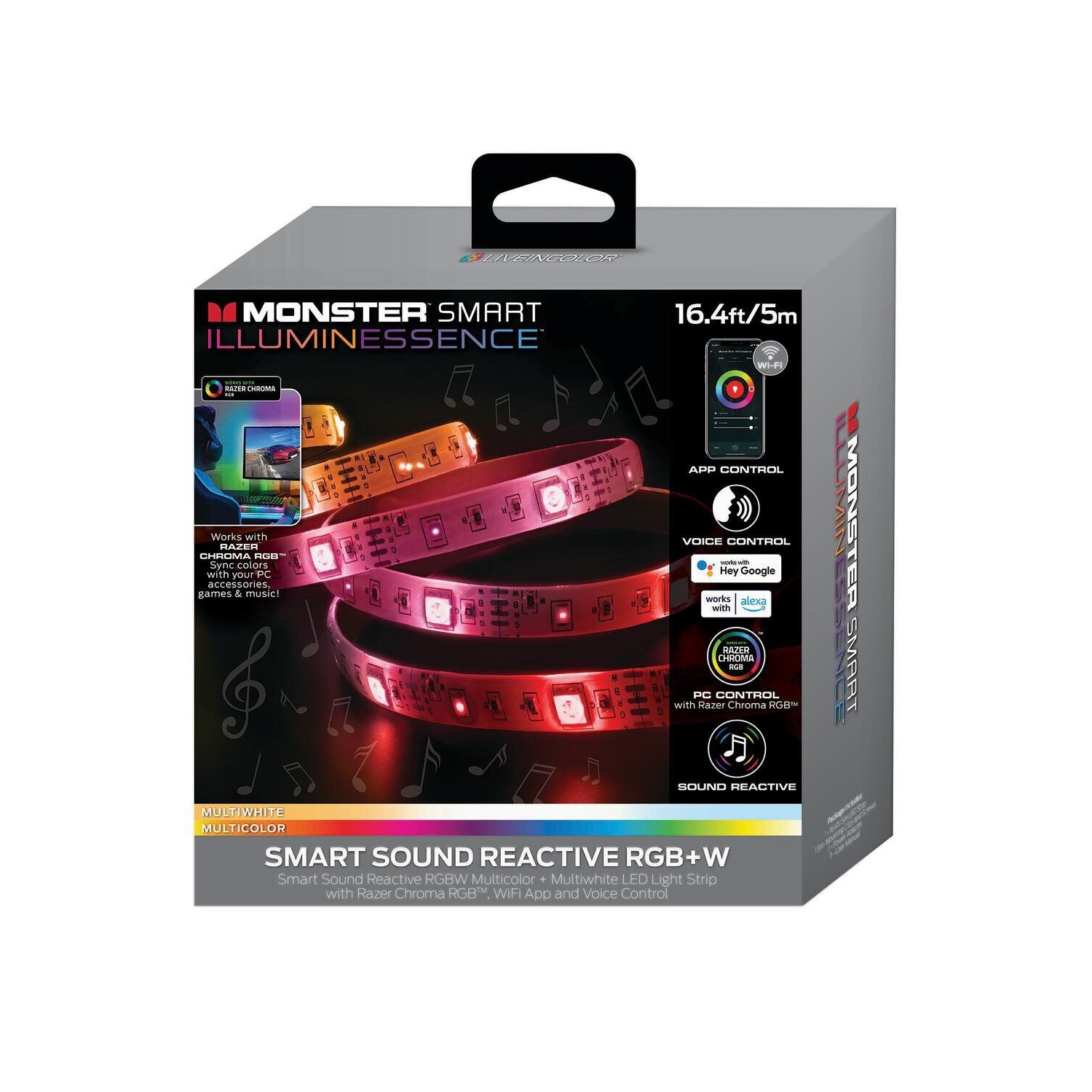 Bande lumineuse LED multicolore WIFI RGBW Smart Sound Reactive 16.4ft/5m