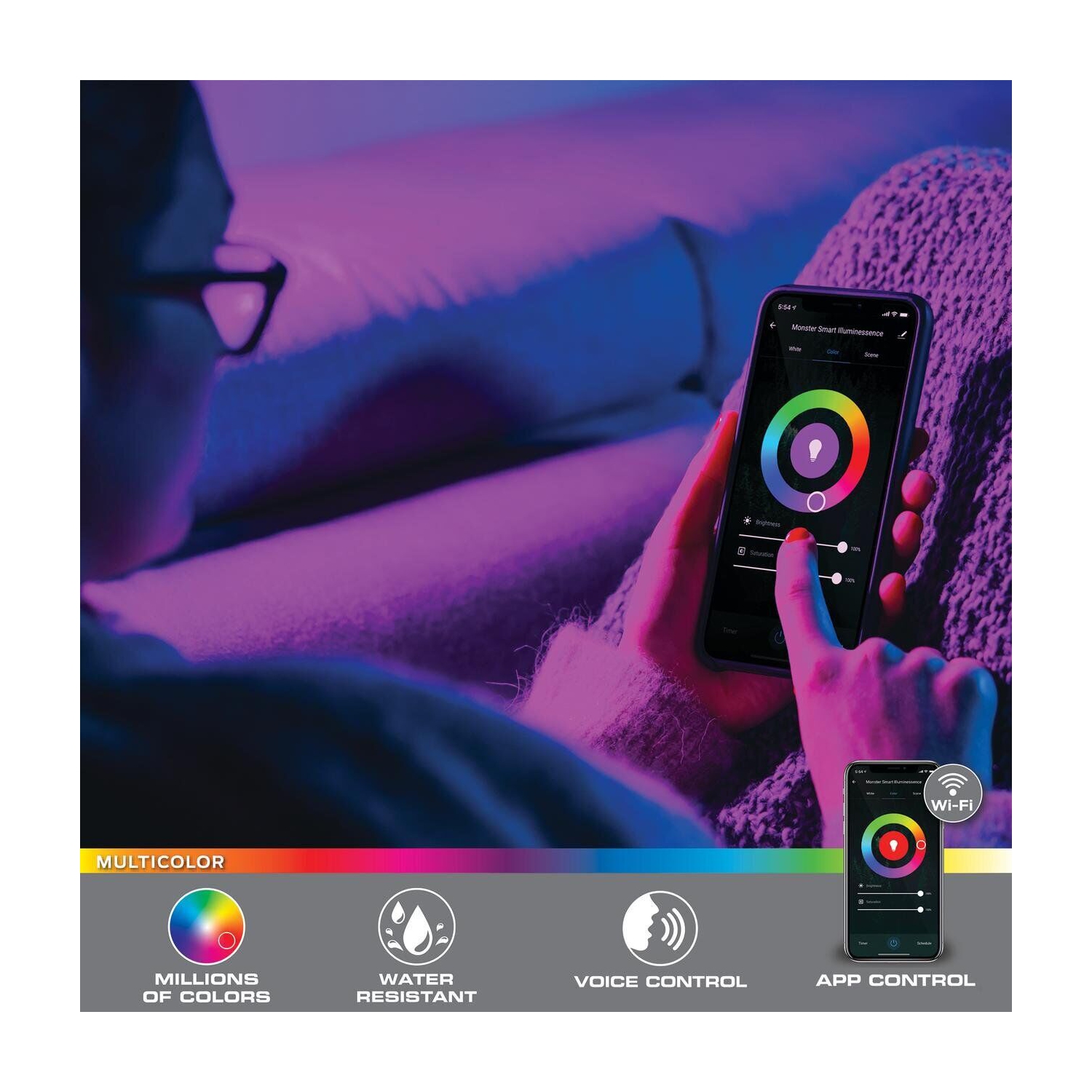 Bande lumineuse LED multicolore WIFI RGBW Smart Sound Reactive 16.4ft/5m