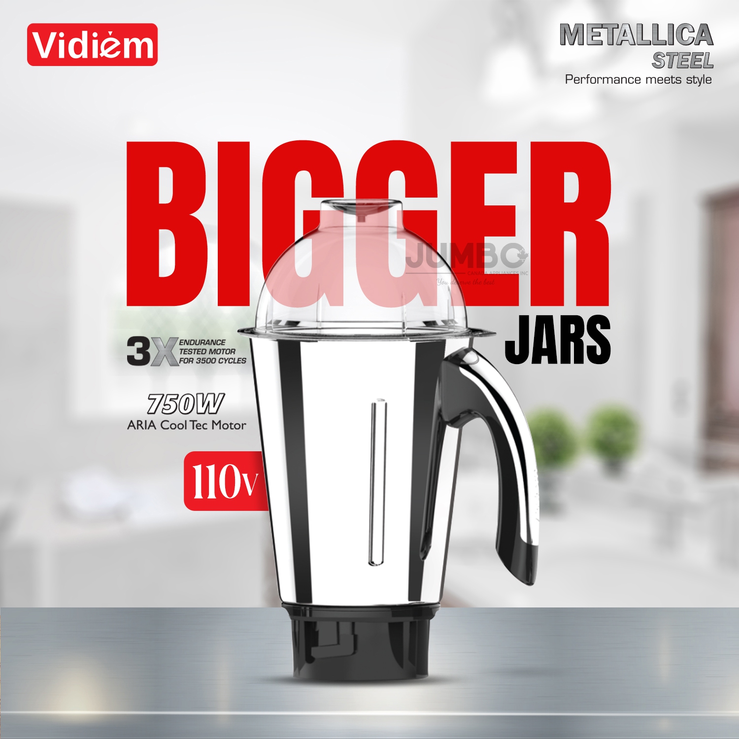 Vidiem Metallica STEELE 650W / 110V Stainless Steel Jars - Indian Mixer Grinder with, Spice & Coffee grinder Jar for use in Canada / USA