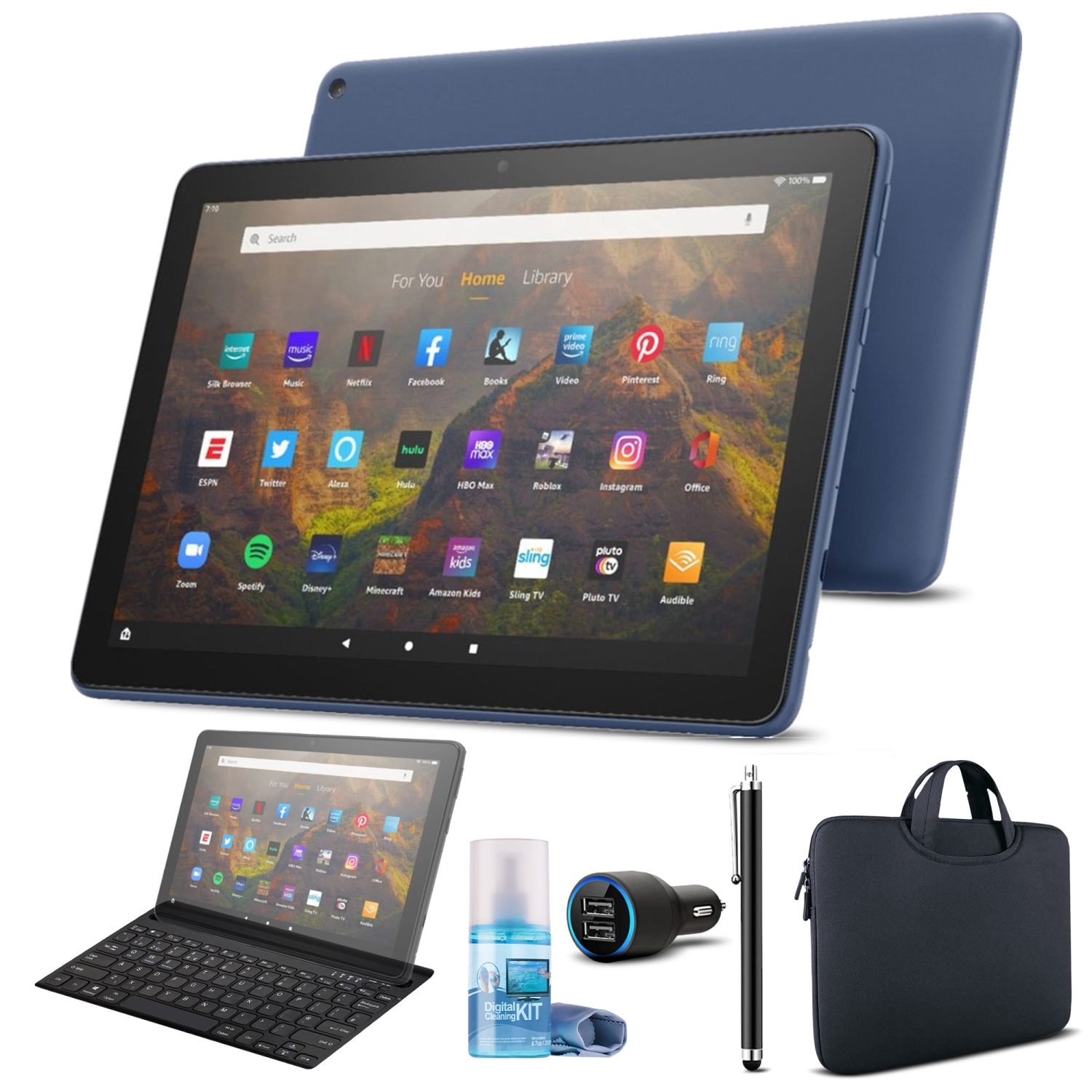 Amazon Fire HD 10 32GB 10.1" Tablet (2021) - Denim with Sleeve & Keyboard