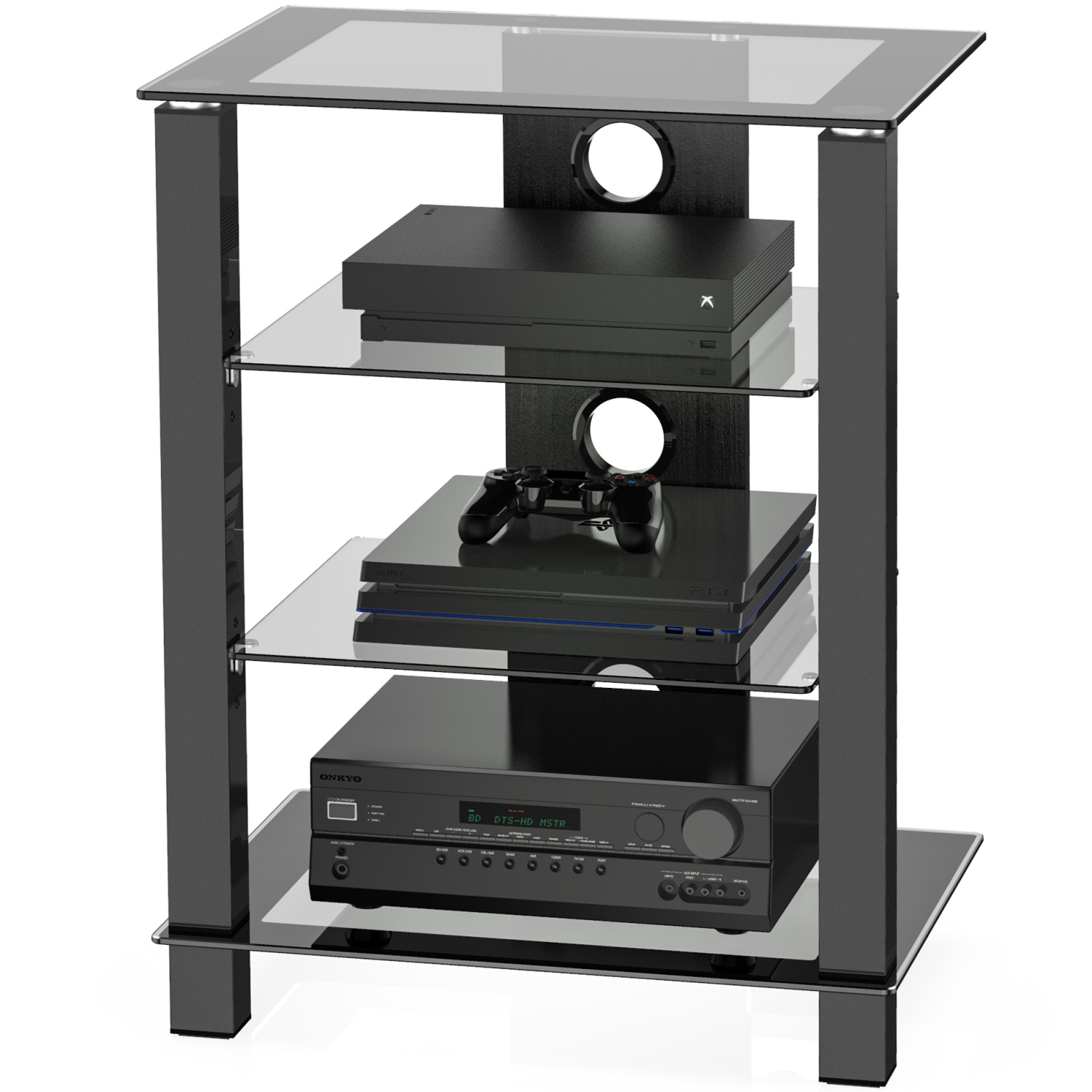 FITUEYES TV Stand 4 Tier TV Cabinet for Home Theater / TV / Xbox One / PS4 / Receiver / Sound Bar / Game Console with Cable Management