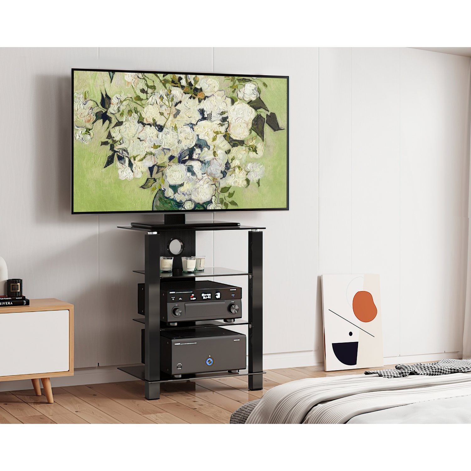 Meuble pour téléviseur à 4 niveaux FITUEYES pour cinéma maison / téléviseur / Xbox One / PS4 / récepteur / barre de son / console de jeu avec gestion