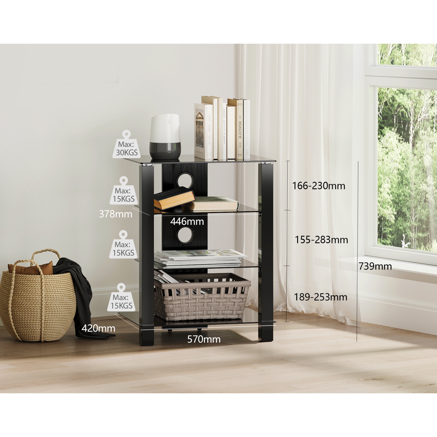 Meuble pour téléviseur à 4 niveaux FITUEYES pour cinéma maison / téléviseur / Xbox One / PS4 / récepteur / barre de son / console de jeu avec gestion