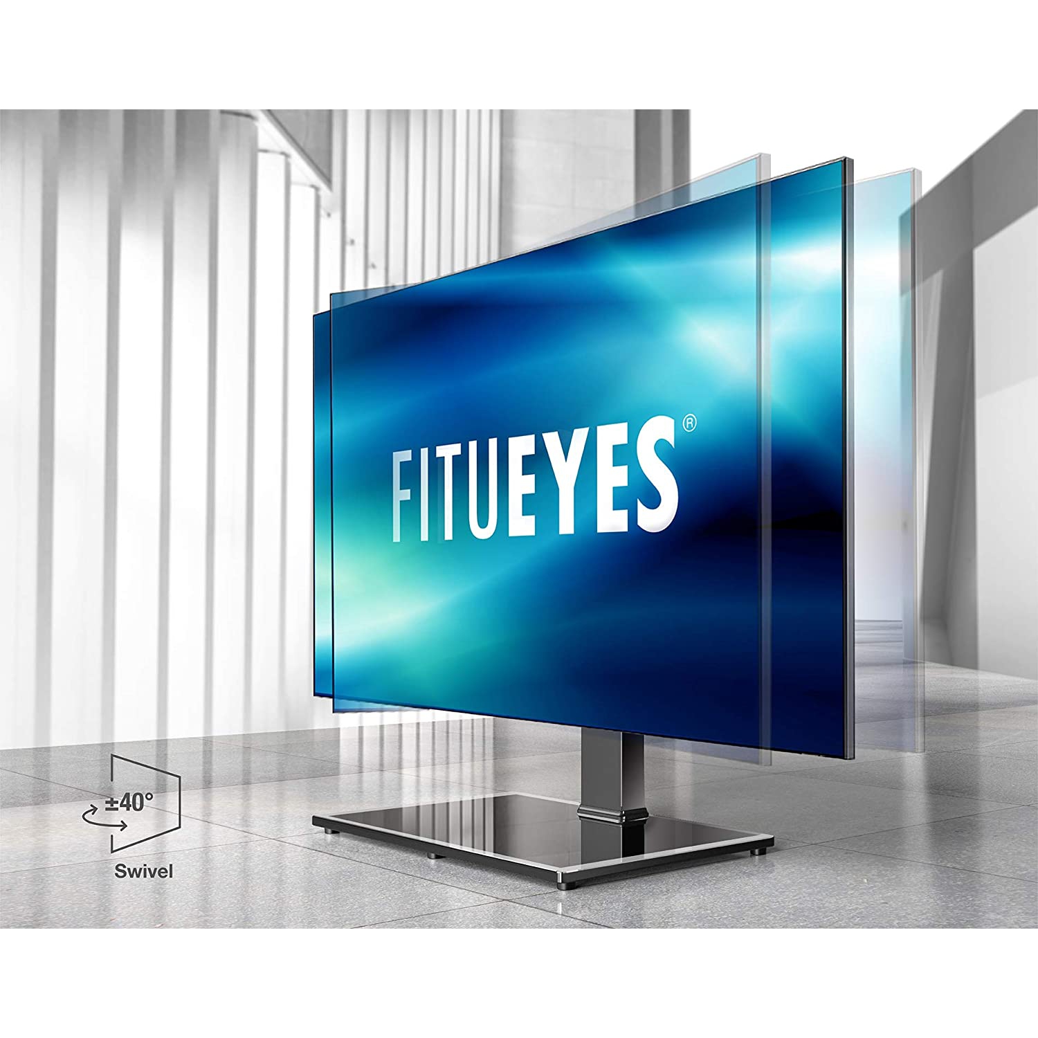 FITUEYES TV Stand on Table with Swivel Mount & Height Adjustable for 50 to 85 inch TV, Big Table Top TV Stand Holds up to 110lbs Screen, VESA Range