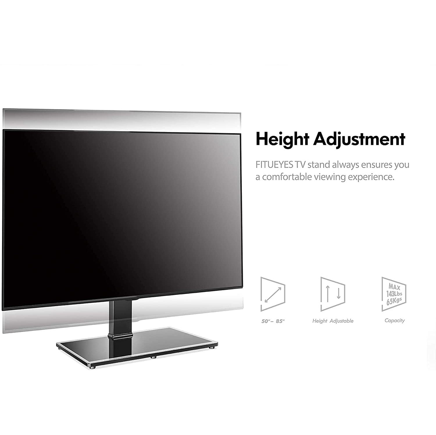 FITUEYES TV Stand on Table with Swivel Mount & Height Adjustable for 50 to 85 inch TV, Big Table Top TV Stand Holds up to 110lbs Screen, VESA Range