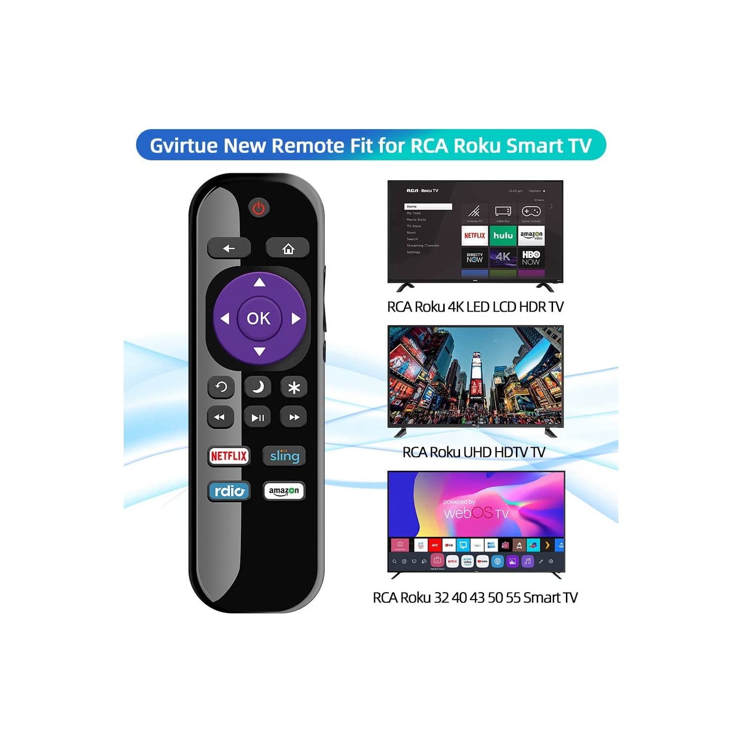 Universal Roku Remote Control Replacement for RCA Roku Smart TV Remote and Roku RCA Smart TV 32 40 43 49 50 55 60 65 70 inch, 4K LED LCD HDR UHD