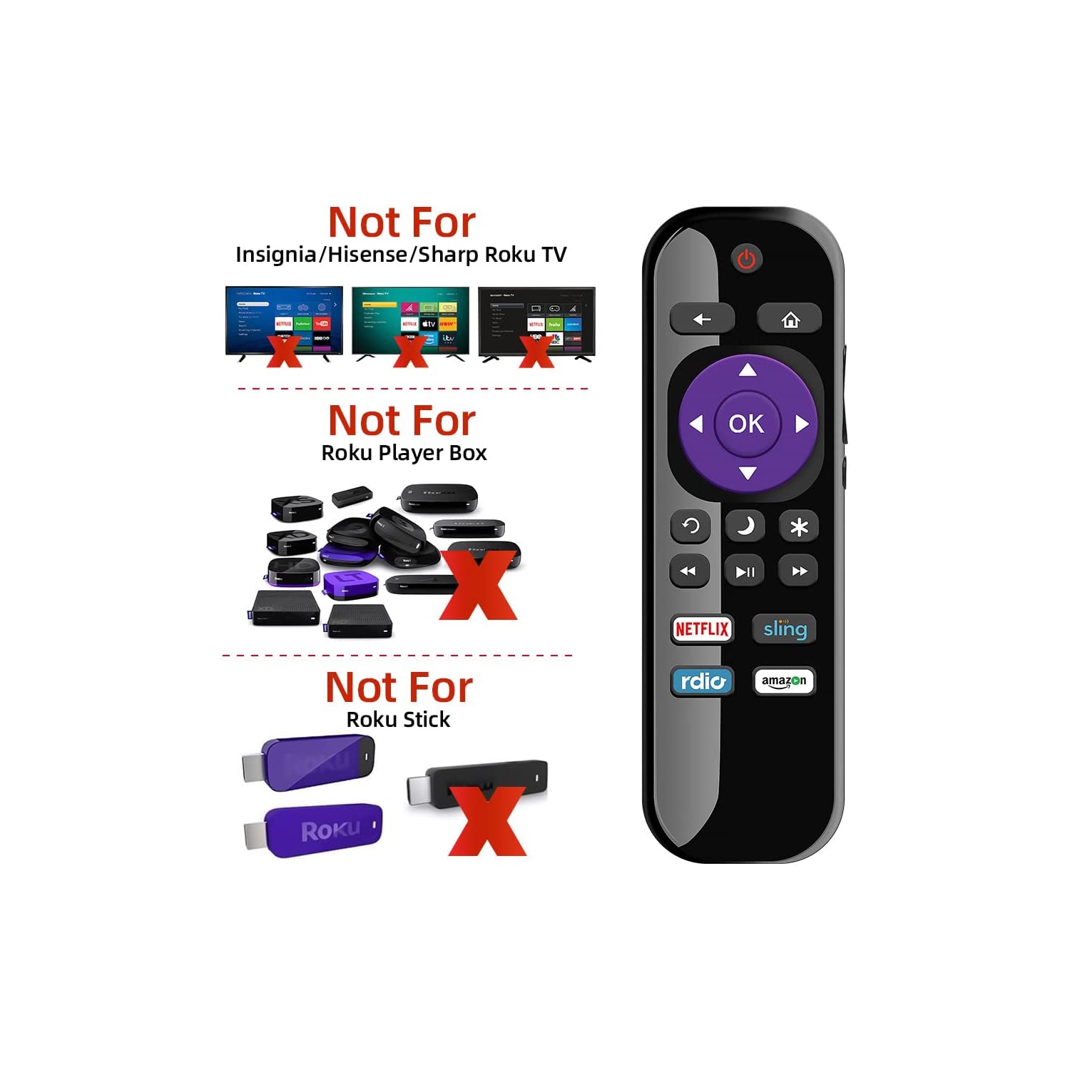 Universal Roku Remote Control Replacement for RCA Roku Smart TV Remote and Roku RCA Smart TV 32 40 43 49 50 55 60 65 70 inch, 4K LED LCD HDR UHD