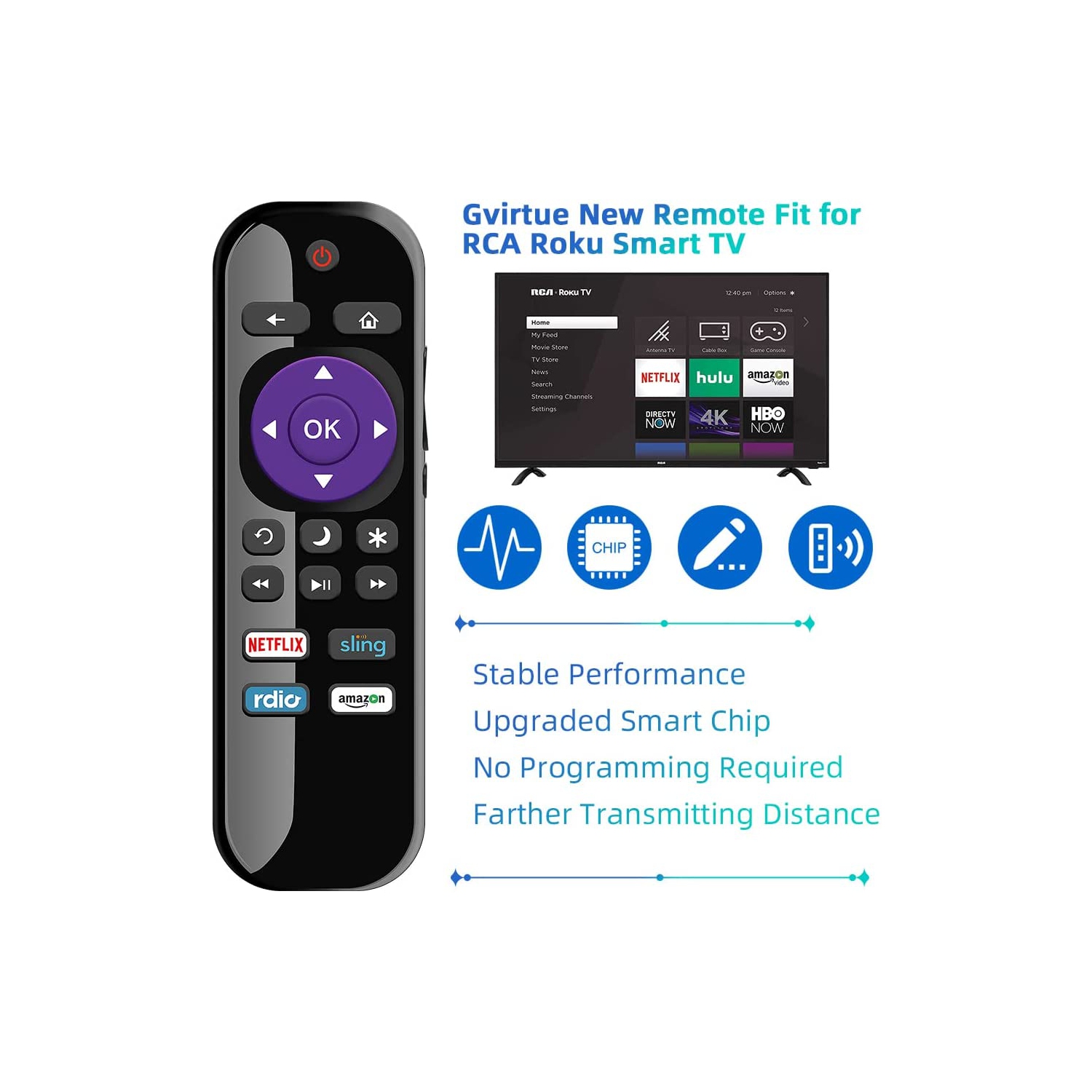Universal Roku Remote Control Replacement for RCA Roku Smart TV Remote and Roku RCA Smart TV 32 40 43 49 50 55 60 65 70 inch, 4K LED LCD HDR UHD