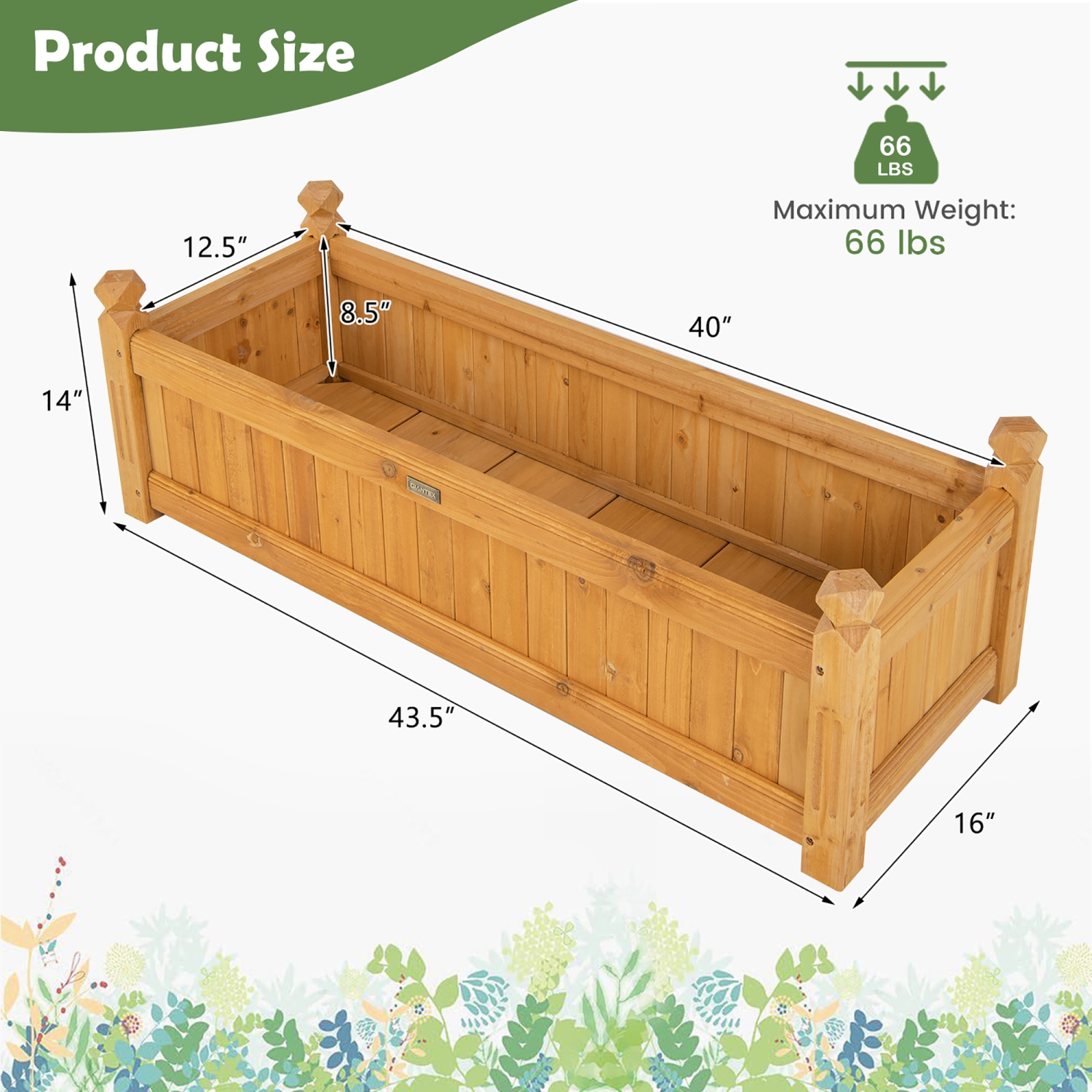 Gymax Patio Wooden Raised Garden Bed Rectangular Garden Planter w/ Drainage System
