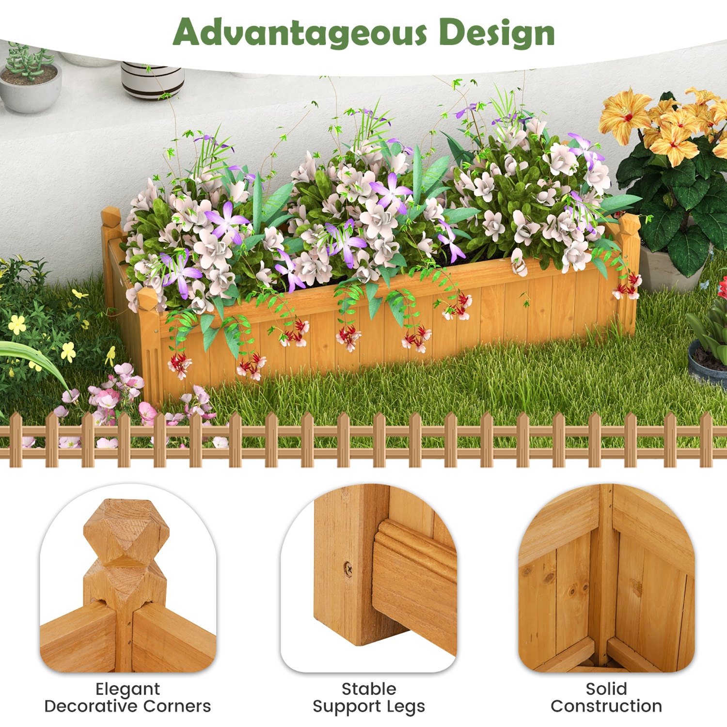 Gymax Patio Wooden Raised Garden Bed Rectangular Garden Planter w/ Drainage System