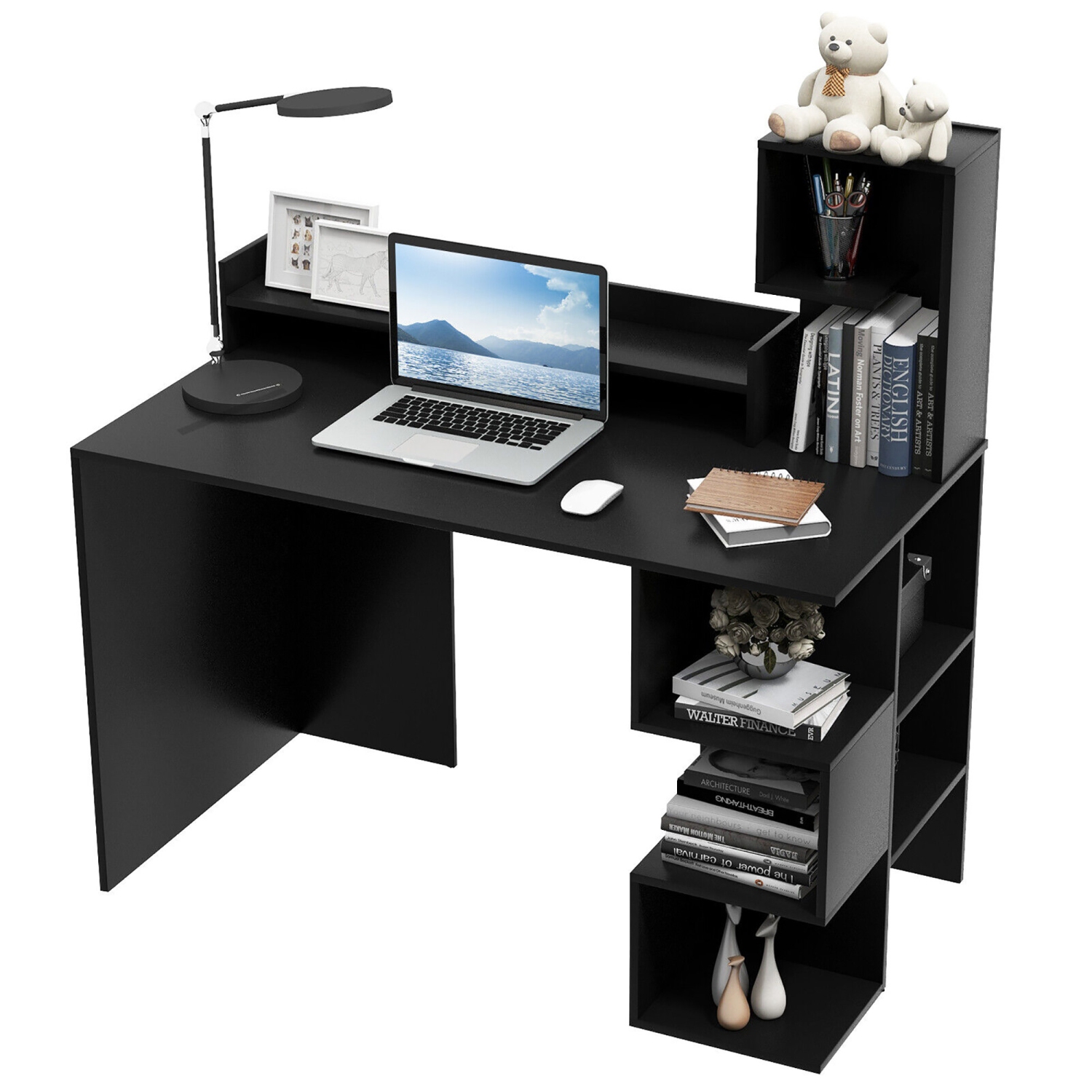 Gymax 48'' Modern Computer Desk Home Office Workstation w/ Hutch & Storage Shelves