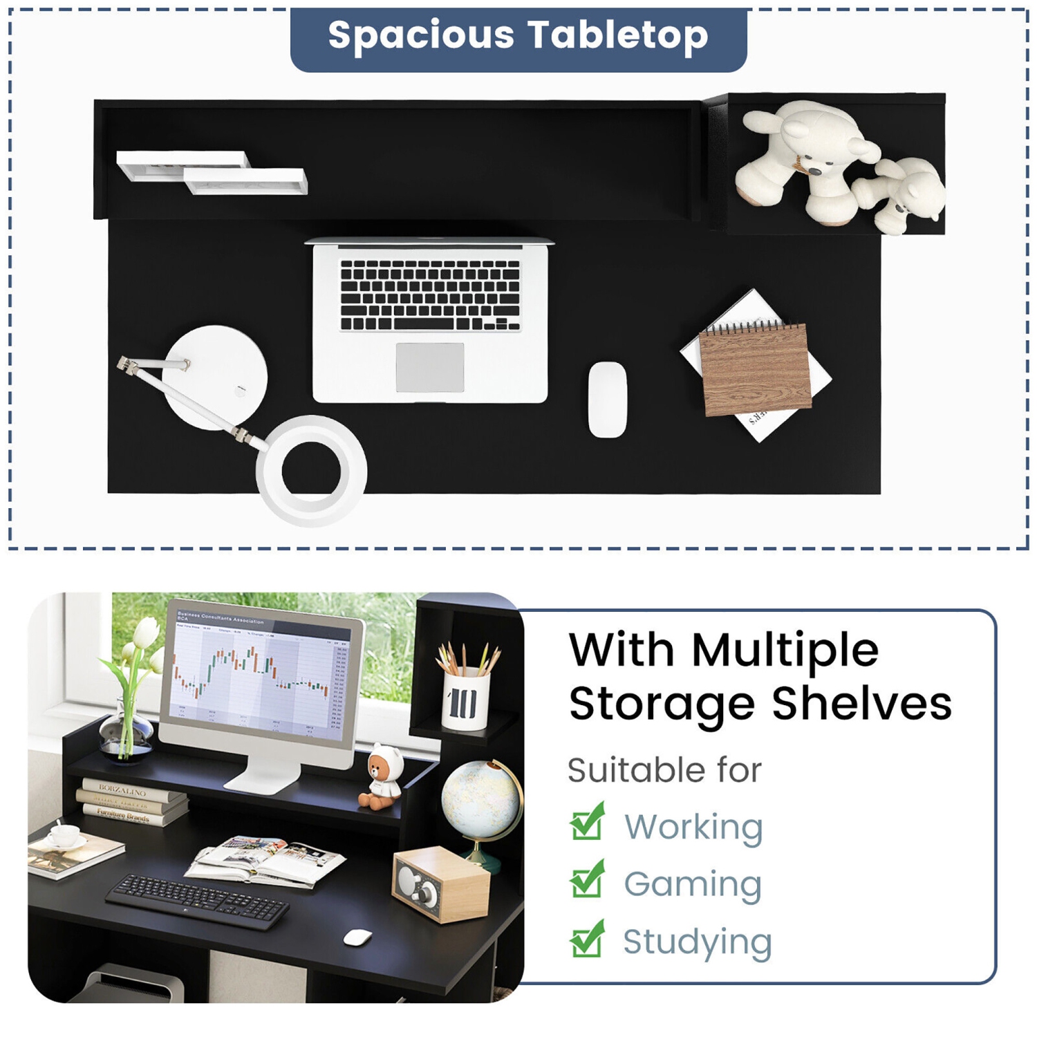 Gymax 48'' Modern Computer Desk Home Office Workstation w/ Hutch & Storage Shelves