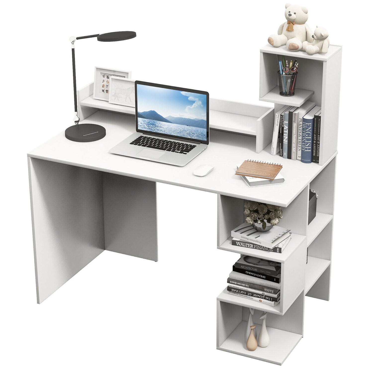 Gymax 48'' Modern Computer Desk Home Office Workstation w/ Hutch & Storage Shelves