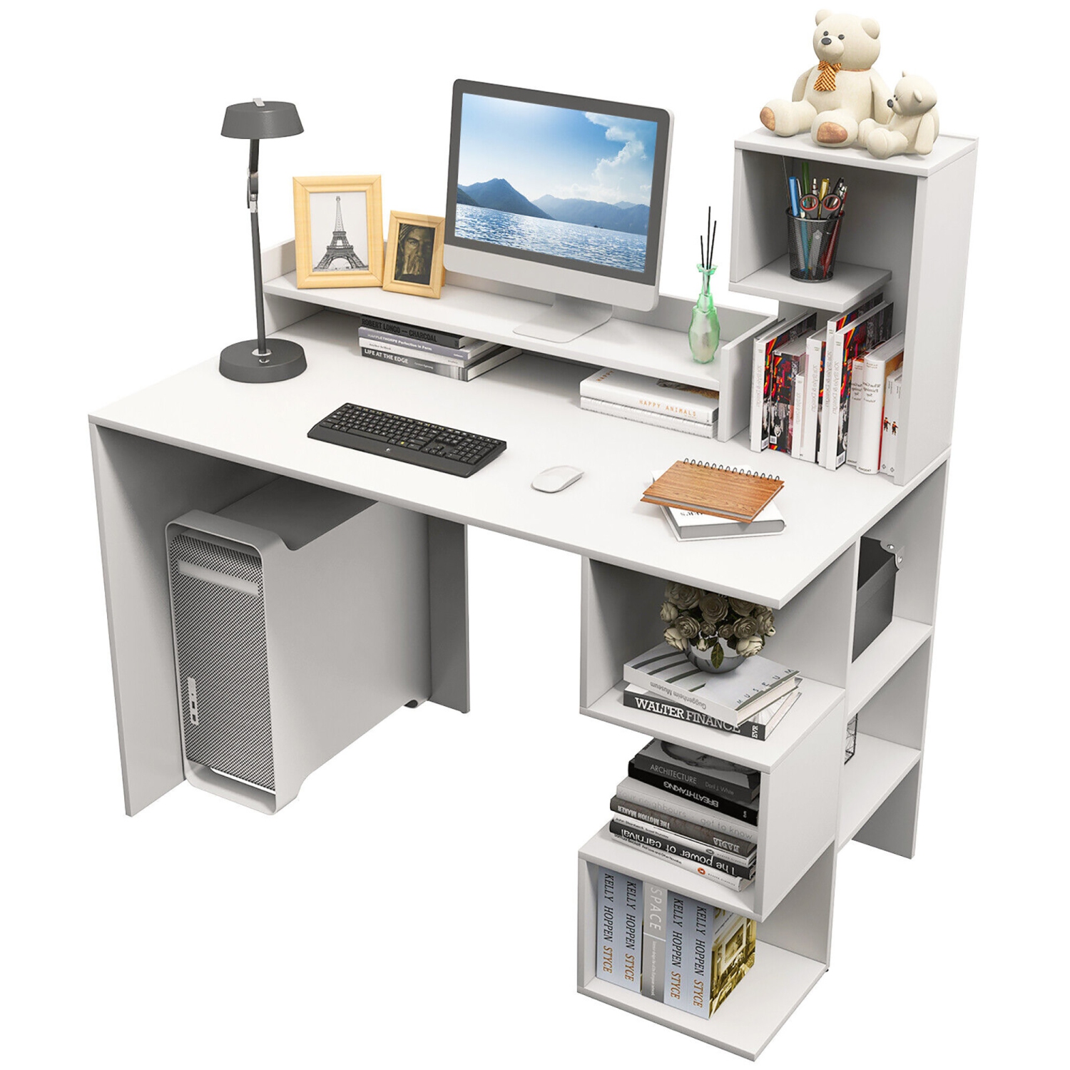 Gymax 48'' Modern Computer Desk Home Office Workstation w/ Hutch & Storage Shelves