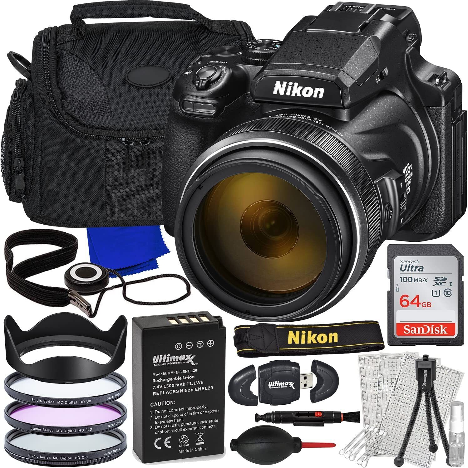 Nikon Coolpix P1000 16MP 4K Digital Camera 26522 - 14PC Accessory Bundle