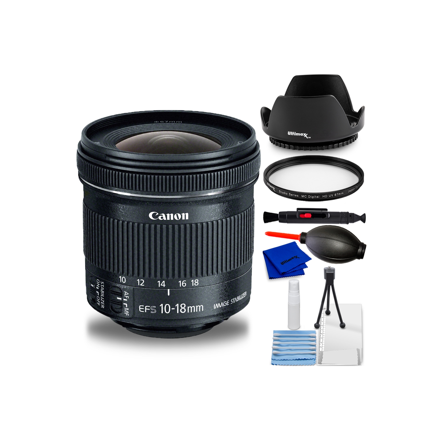 Canon EF-S 10-18mm f/4.5-5.6 IS STM Lens - 7PC Accessory Bundle