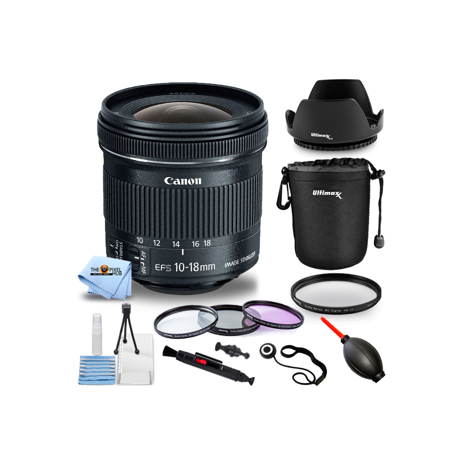 Canon EF-S 10-18mm f/4.5-5.6 IS STM Lens 9519B002 - 10PC Accessory Bundle