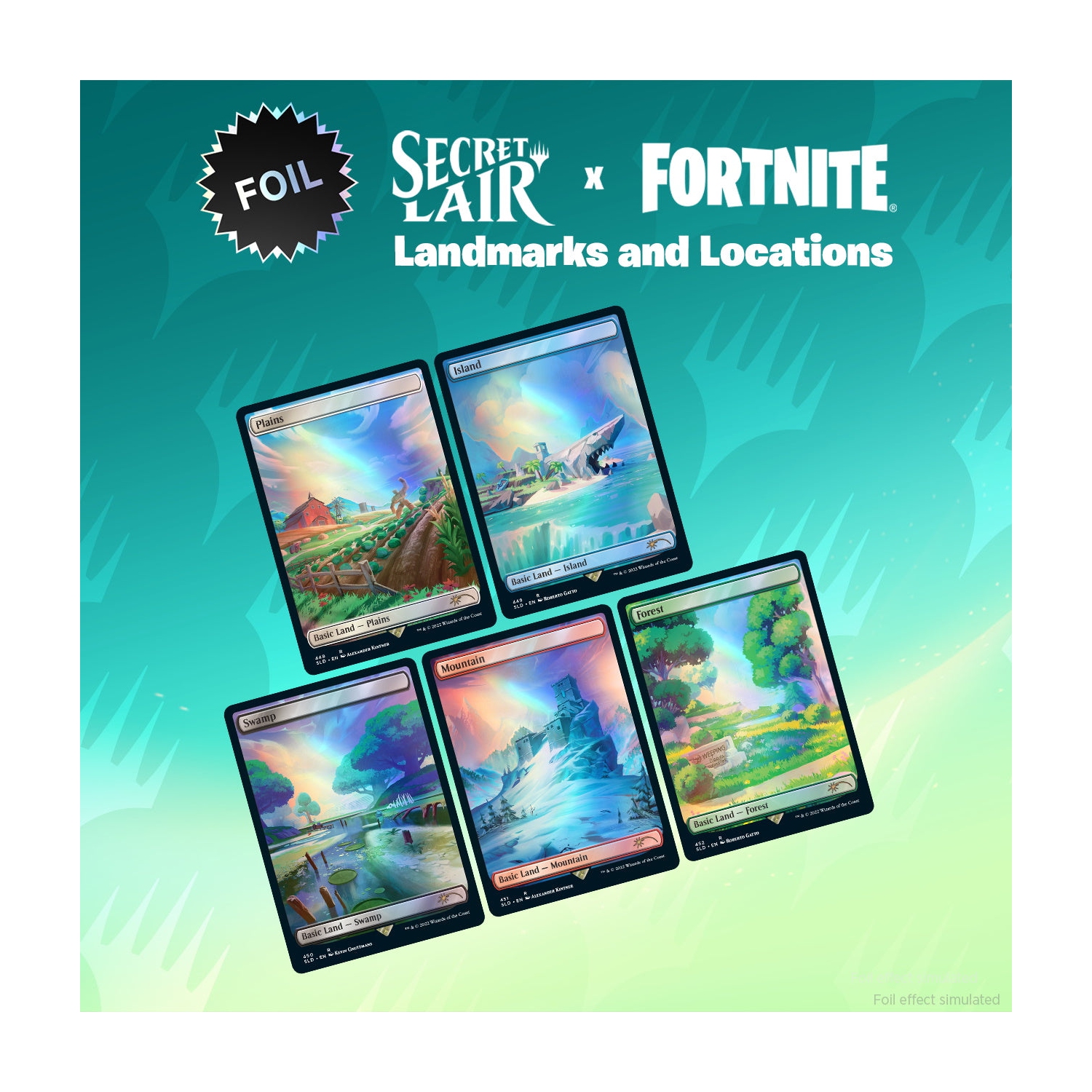 Jeu de société Magic: Jeu de cartes à collectionner The Gathering Secret Lair x Fortnite: Points de repère et emplacements – Feuille métallique