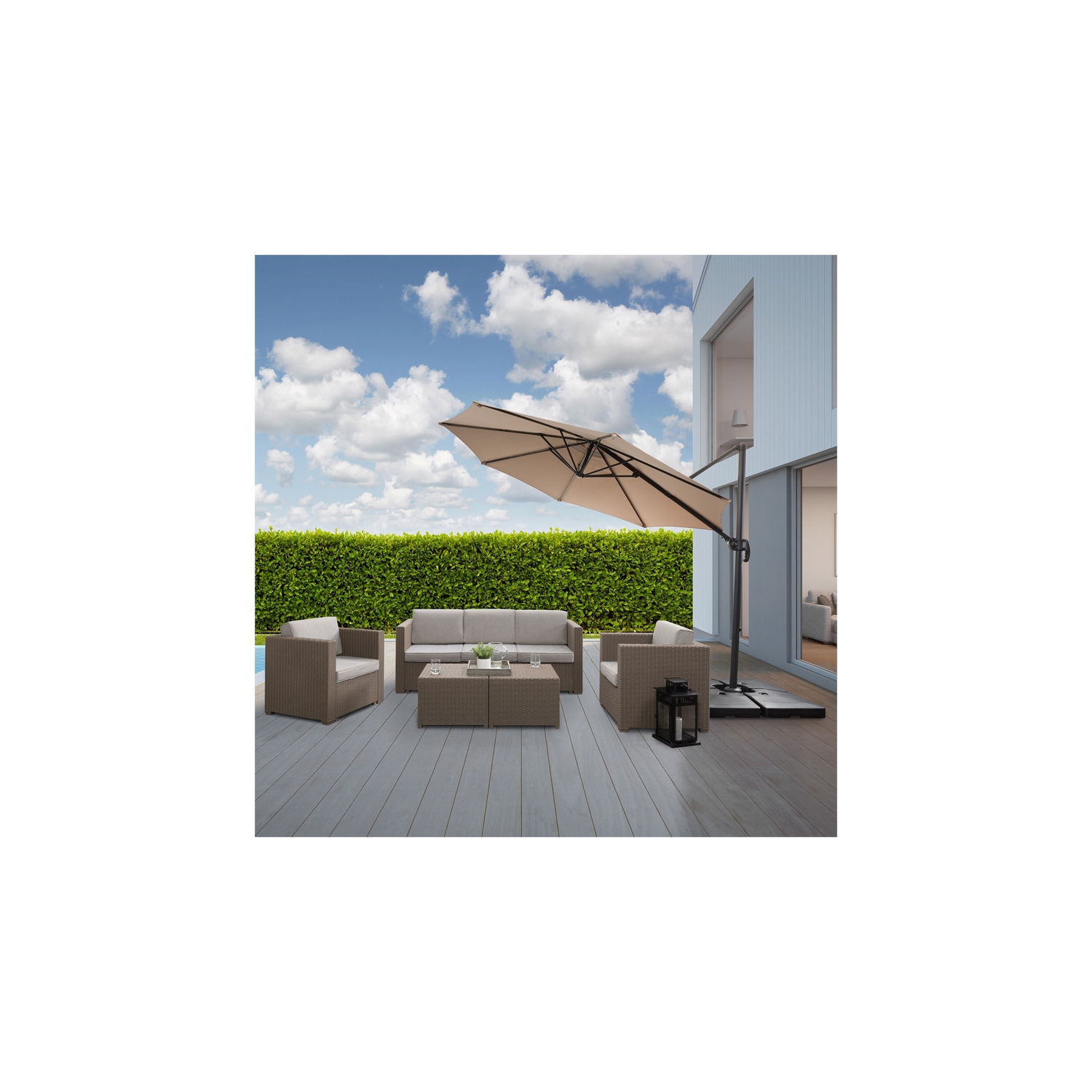 Parasol de patio taupe décentré