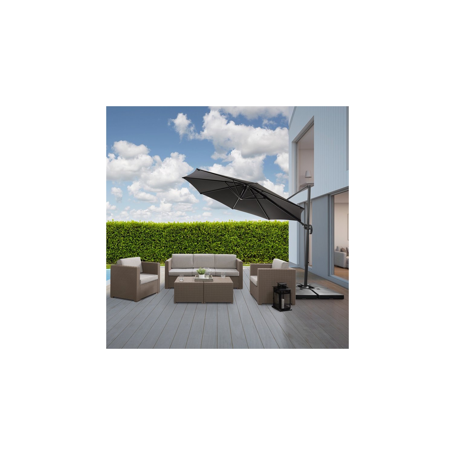 Parasol de patio noir décentré