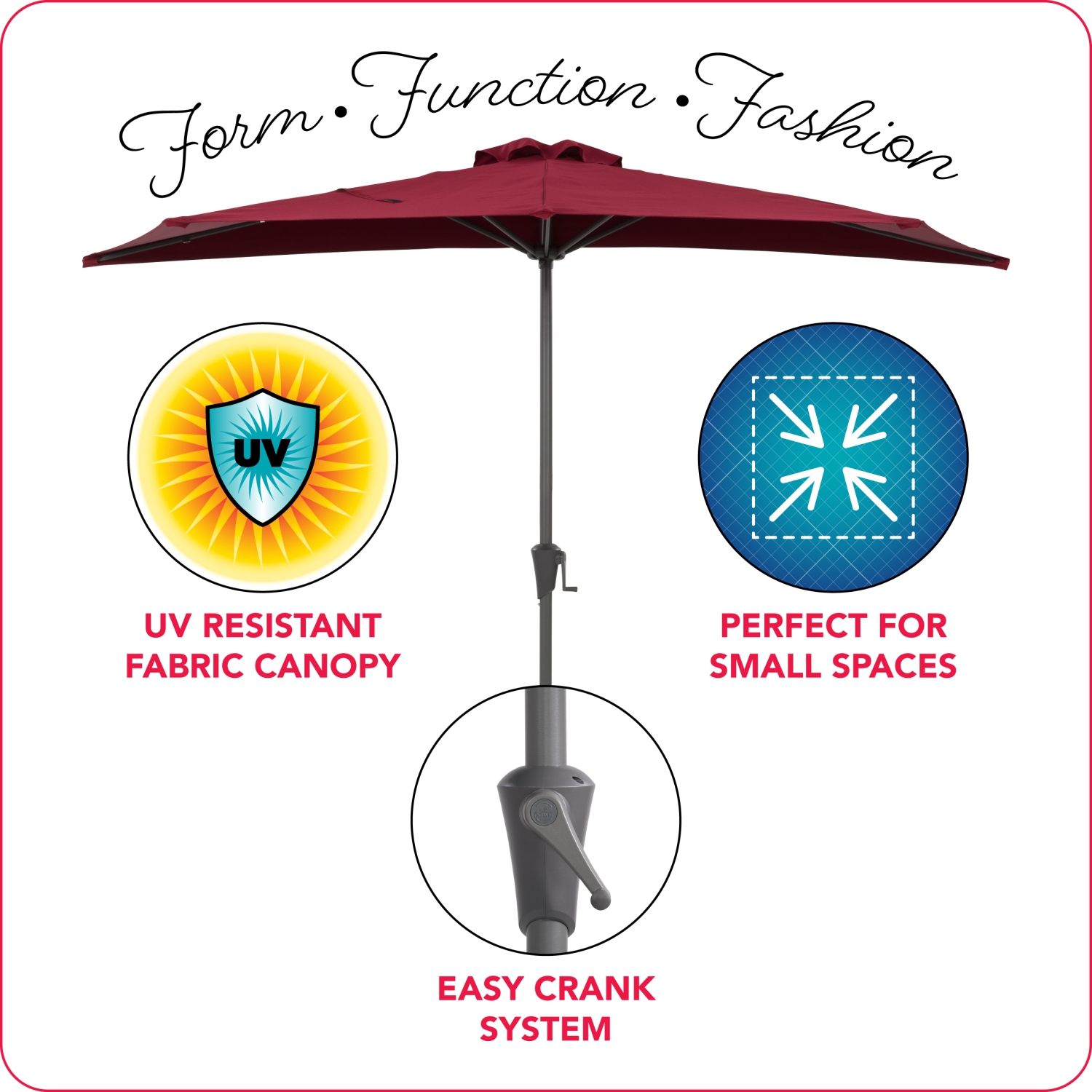 CorLiving 8.5Ft UV Resistant Half Umbrella