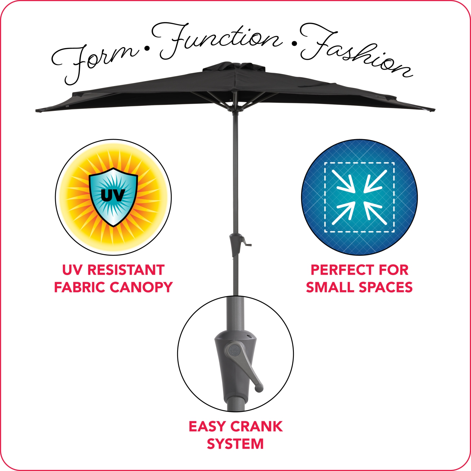 8.5Pied Demi Parasol résistant aux UV