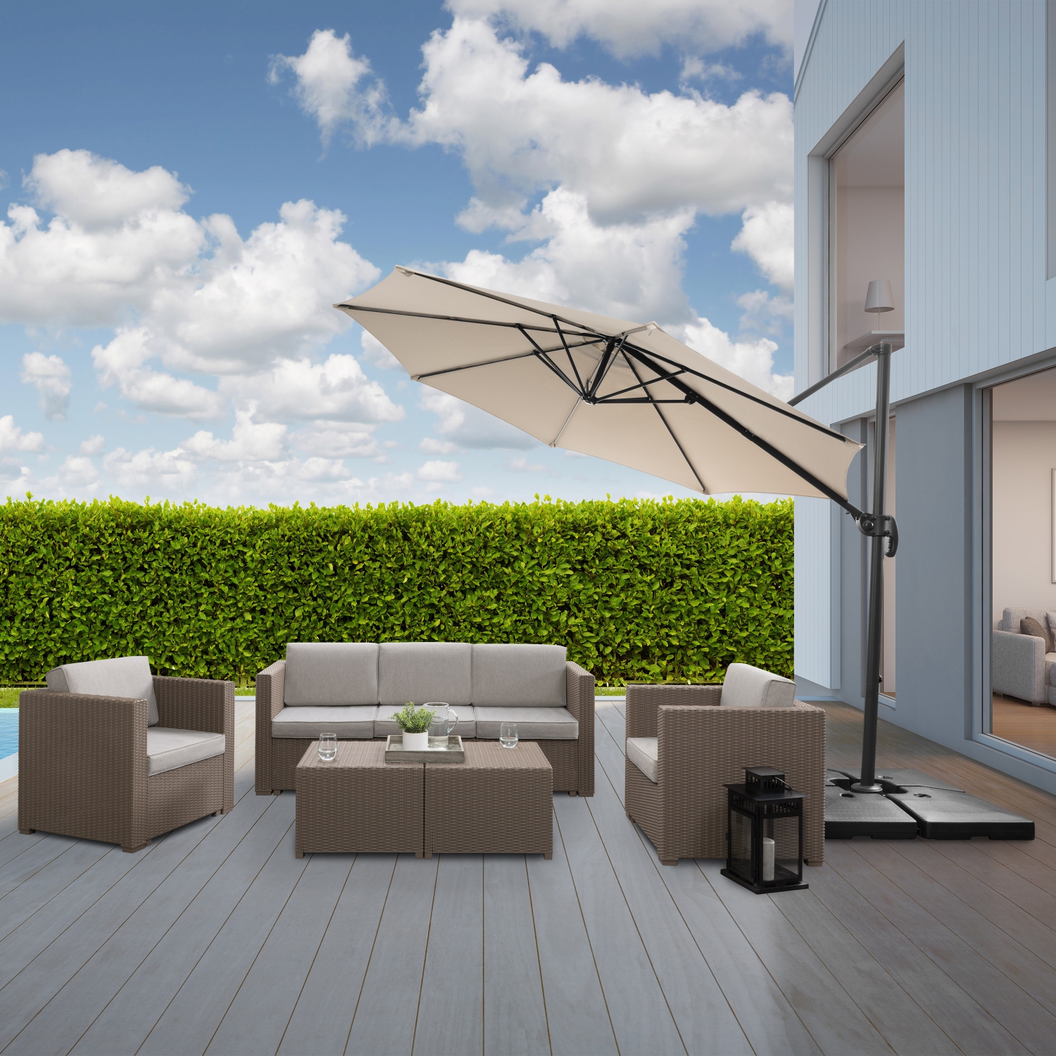 CorLiving Off White Offset Tilting Patio Umbrella