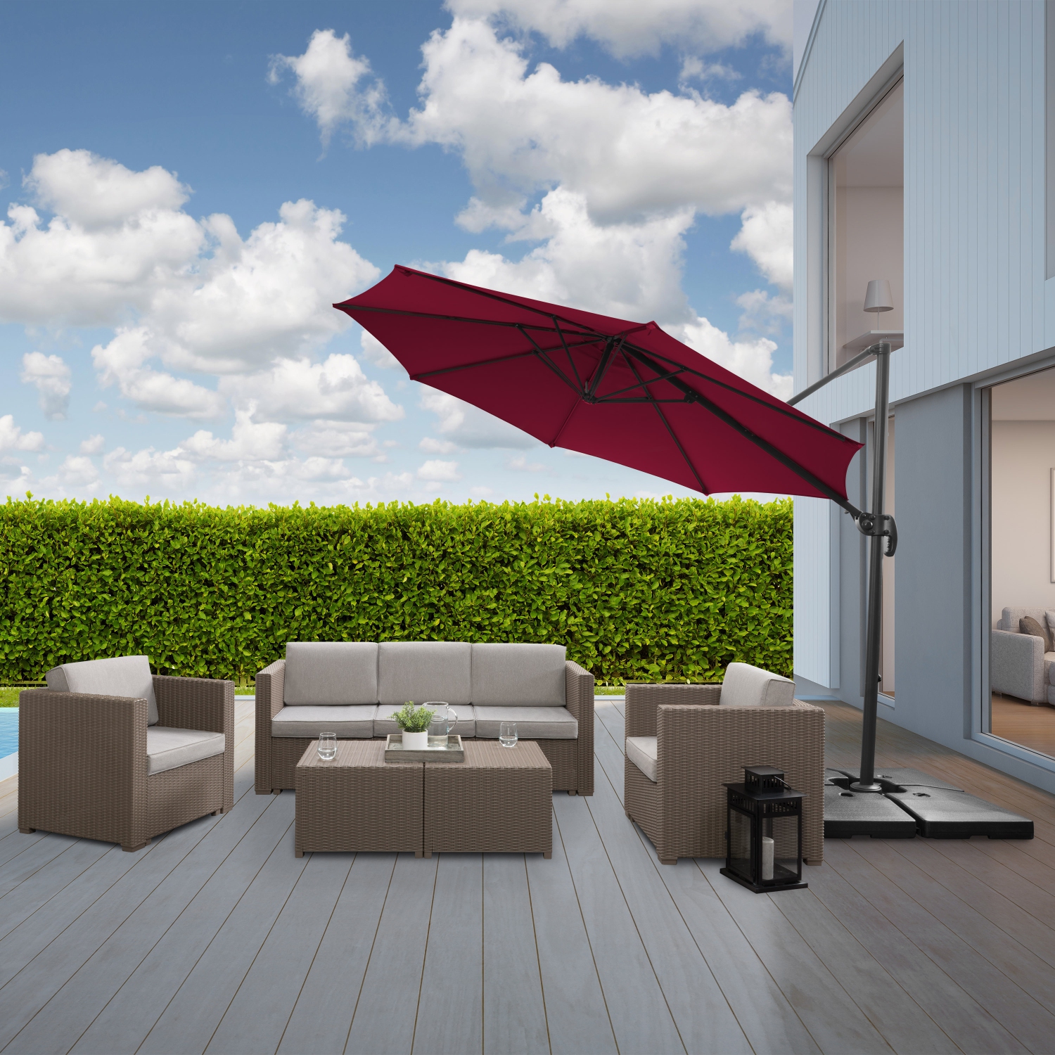CorLiving Wine Red Offset Tilting Patio Umbrella