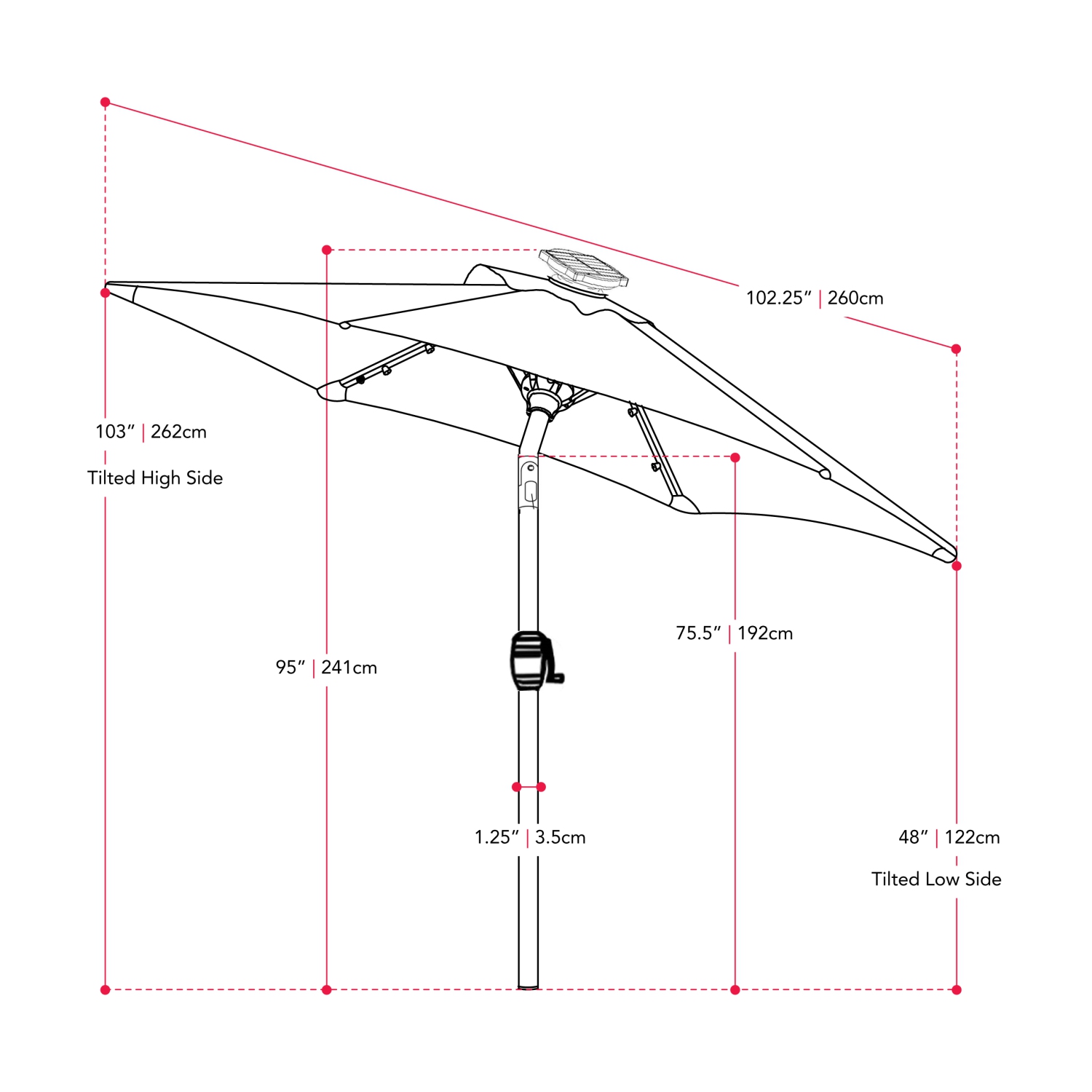 Corliving Pegasus 9ft Outdoor Tilting Patio Umbrella, Lighted Outdoor Umbrella with Solar Lights, for Patio, Backyard, Balcony