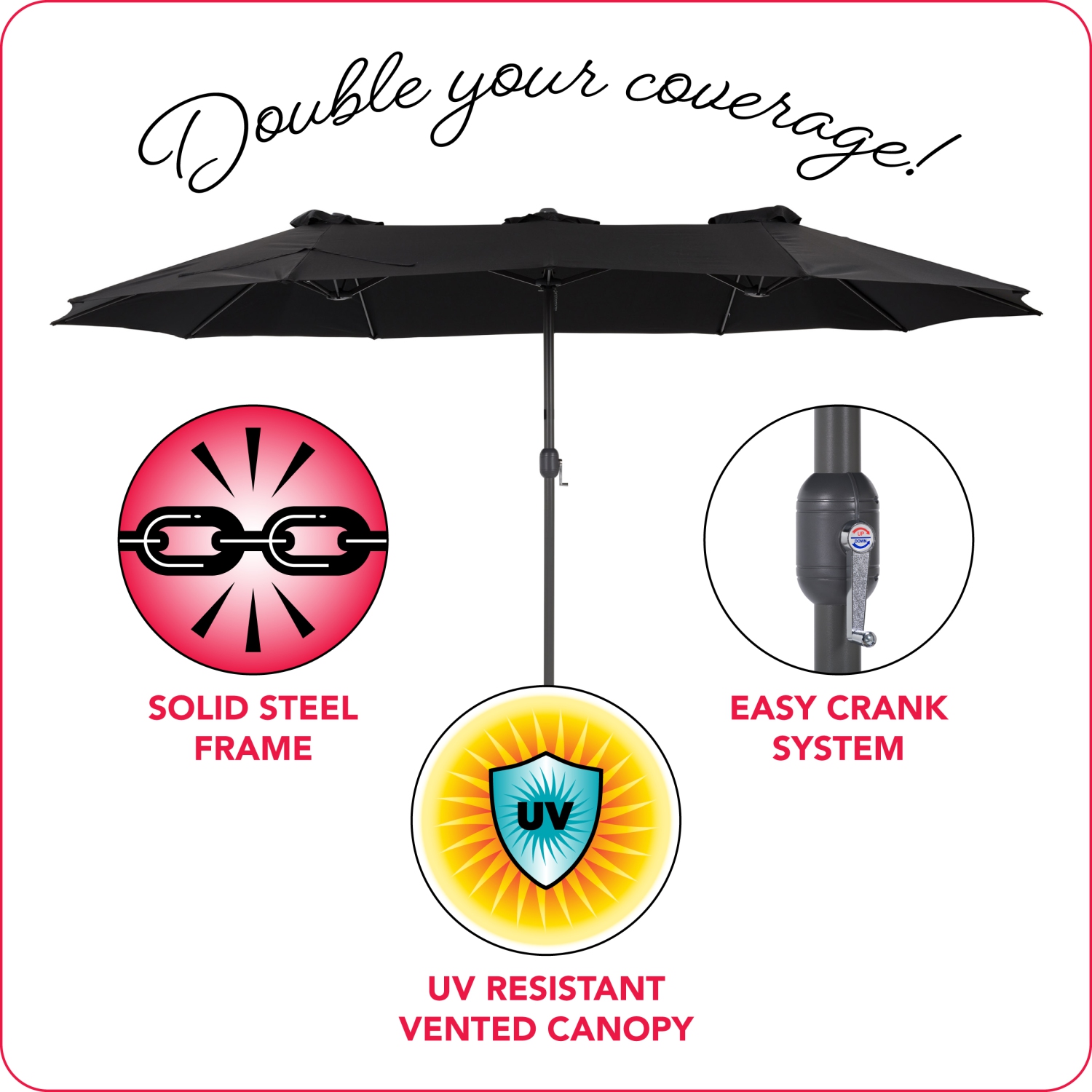 Parasol double de 15 pieds