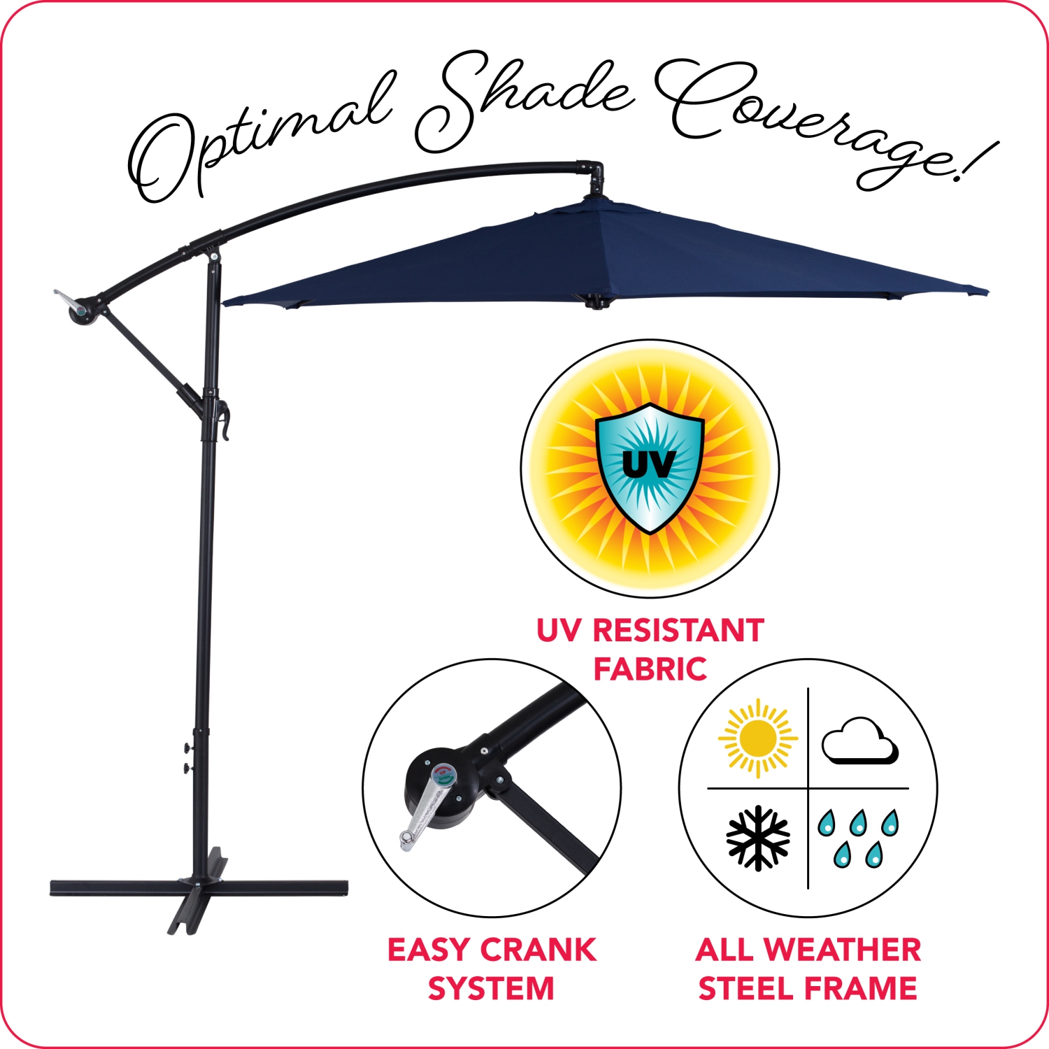 Parasol cantilever inclinable de 9 pieds