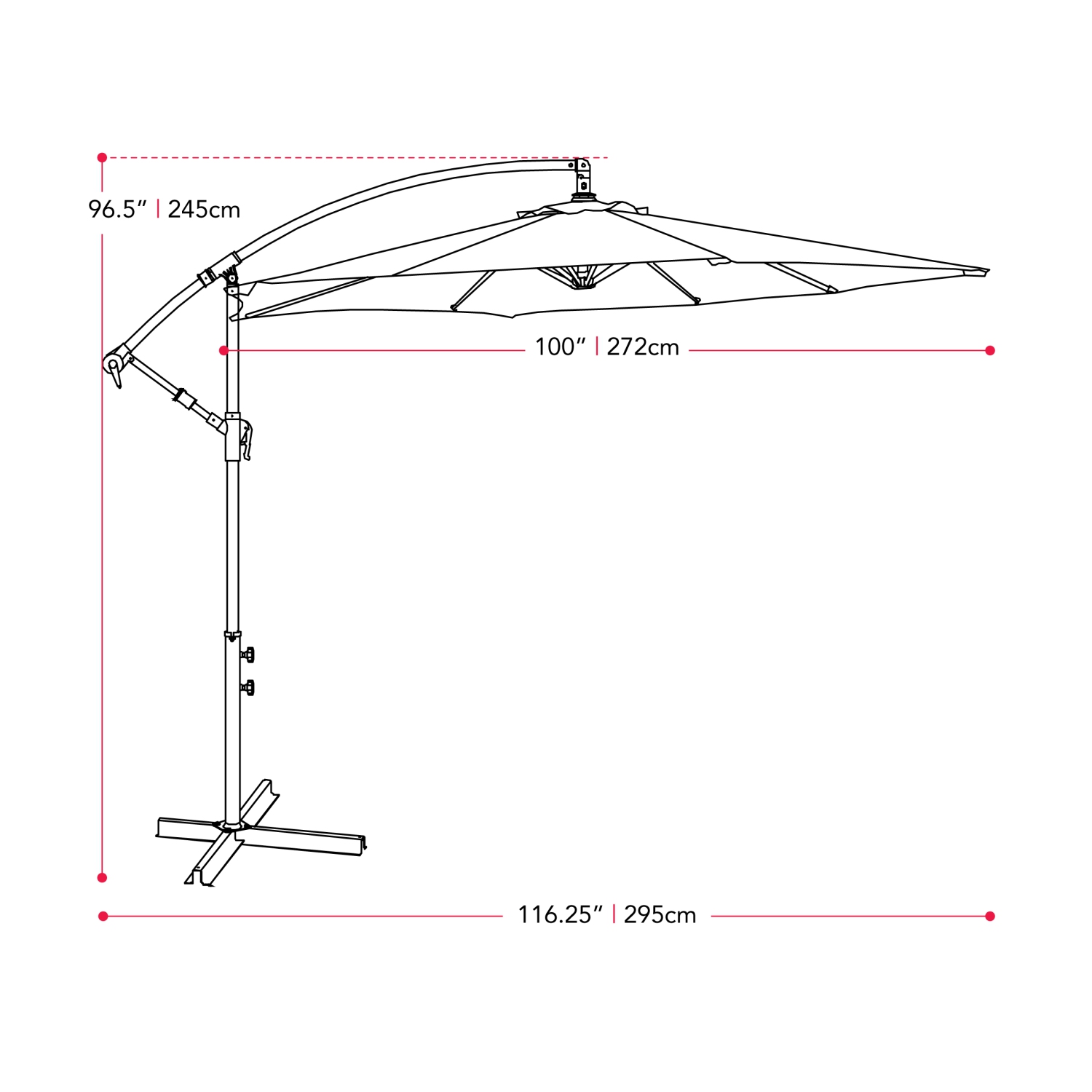 Parasol cantilever inclinable de 9 pieds