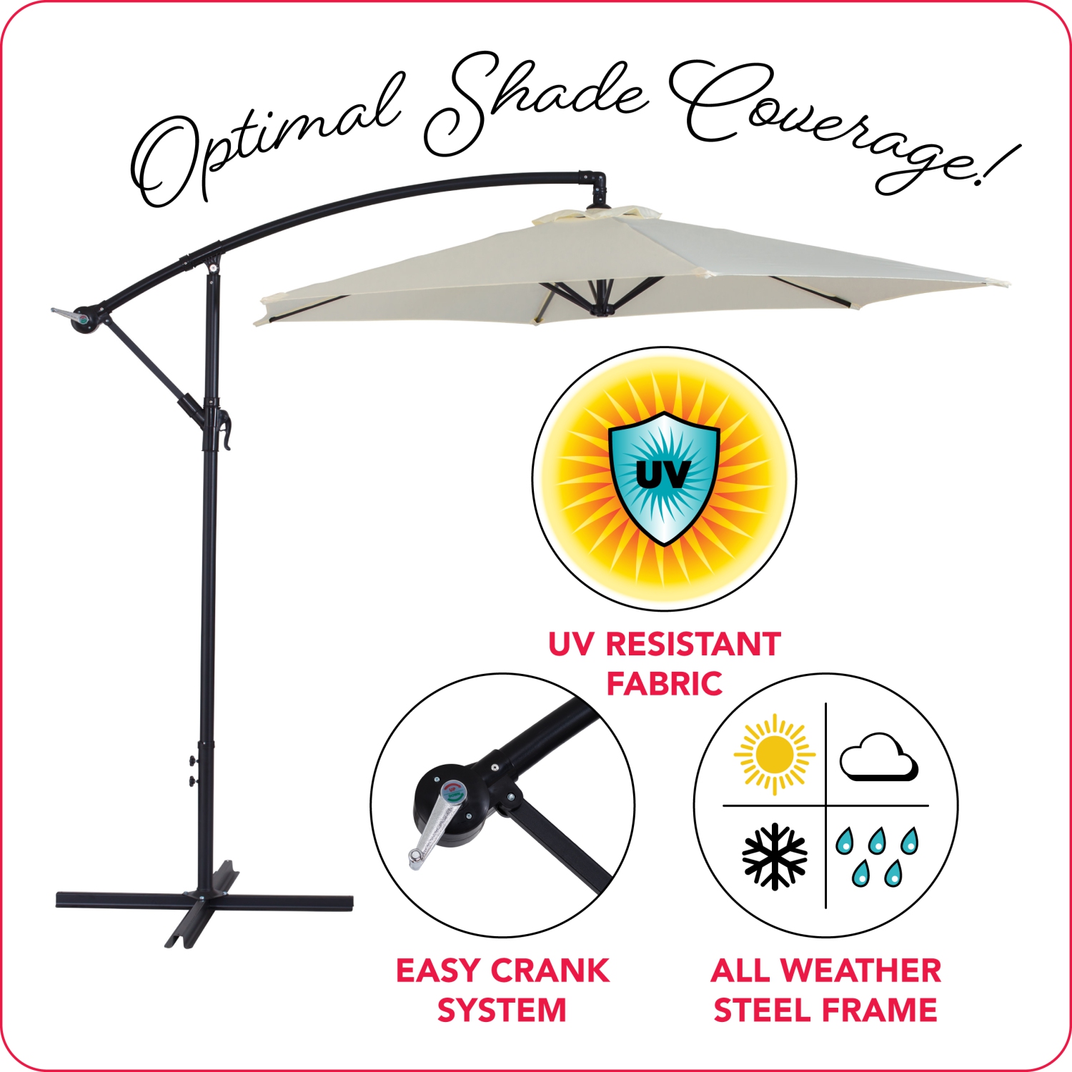 Parasol cantilever inclinable de 9 pieds