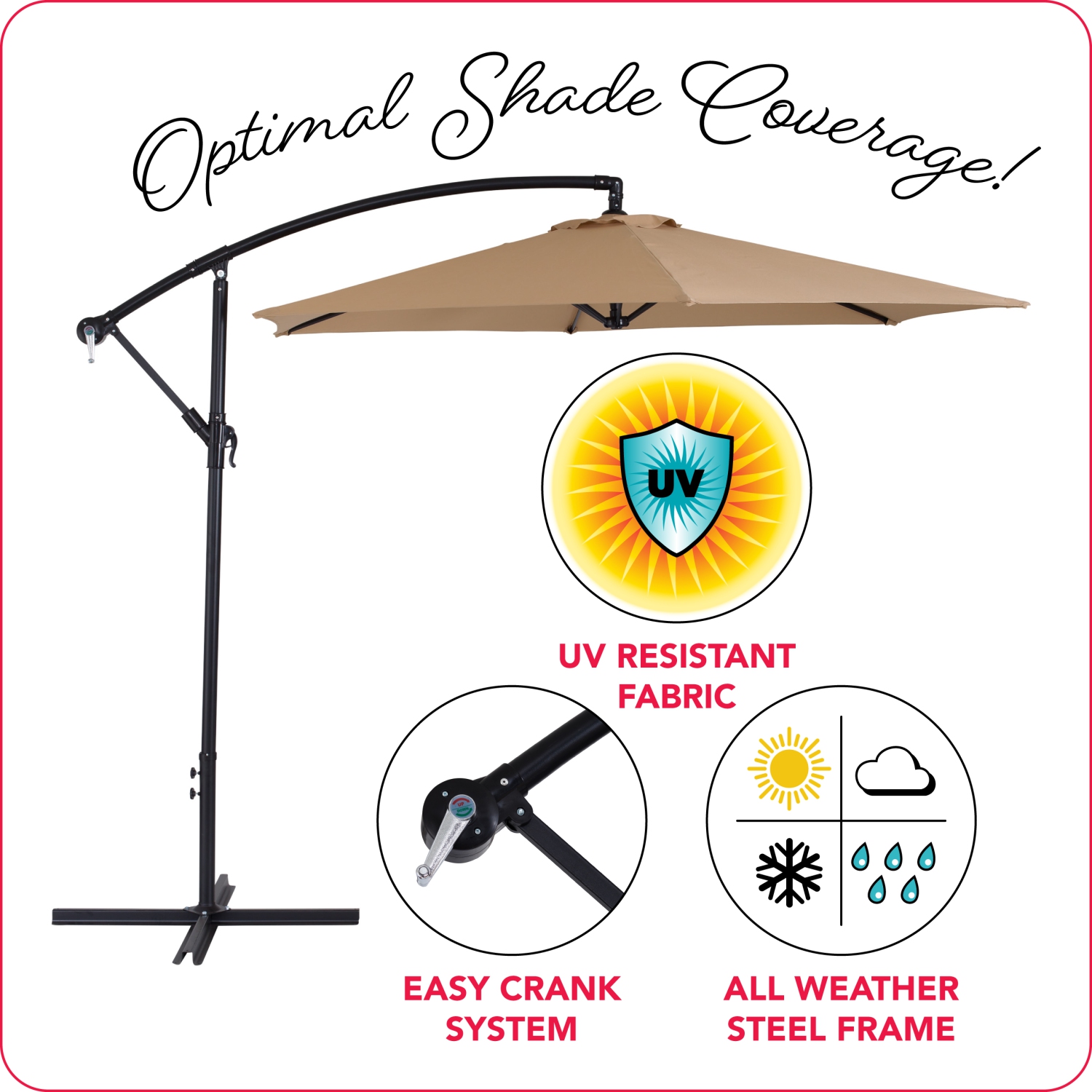 CorLiving 9ft Tilting Cantilever Patio Umbrella