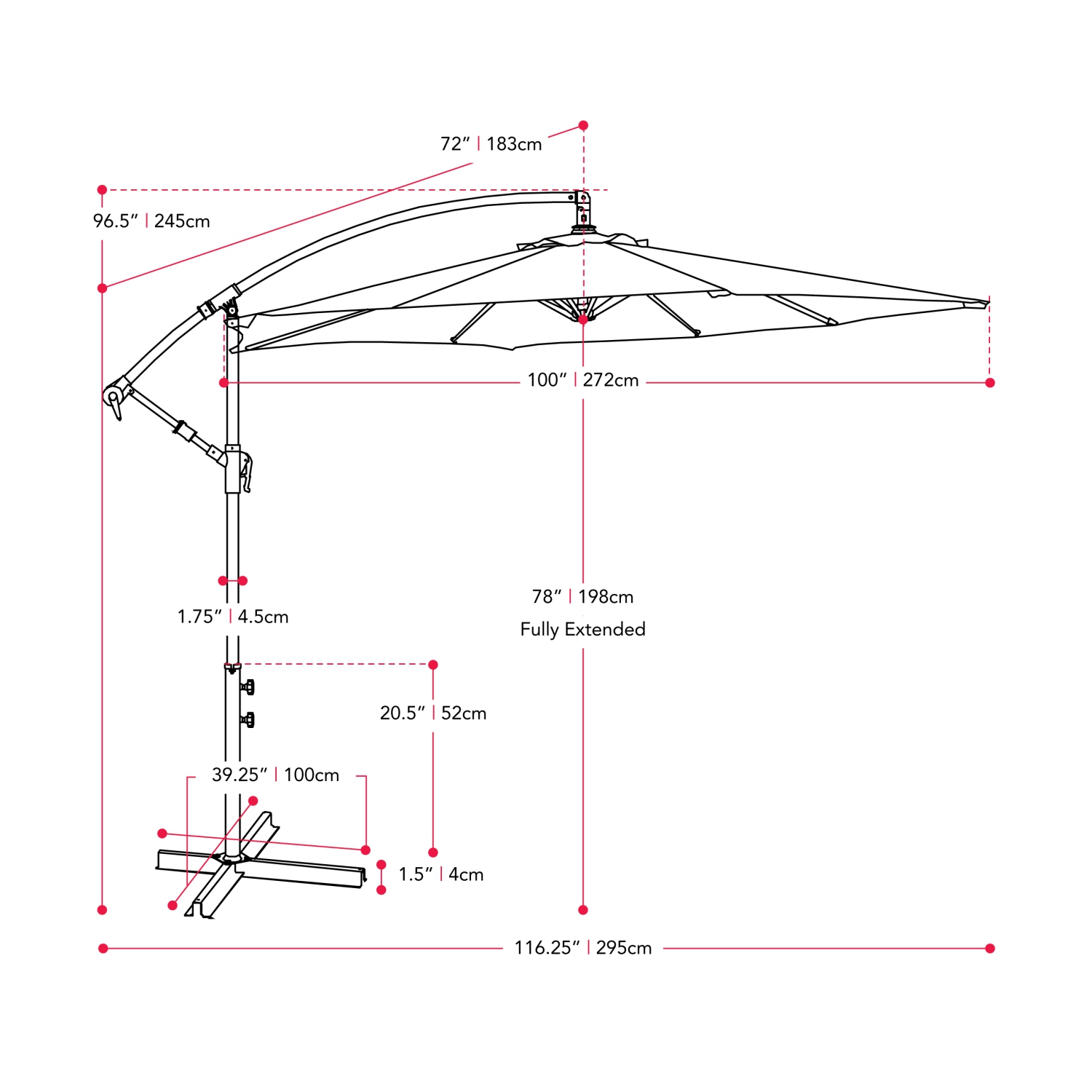 CorLiving 9ft Tilting Cantilever Patio Umbrella