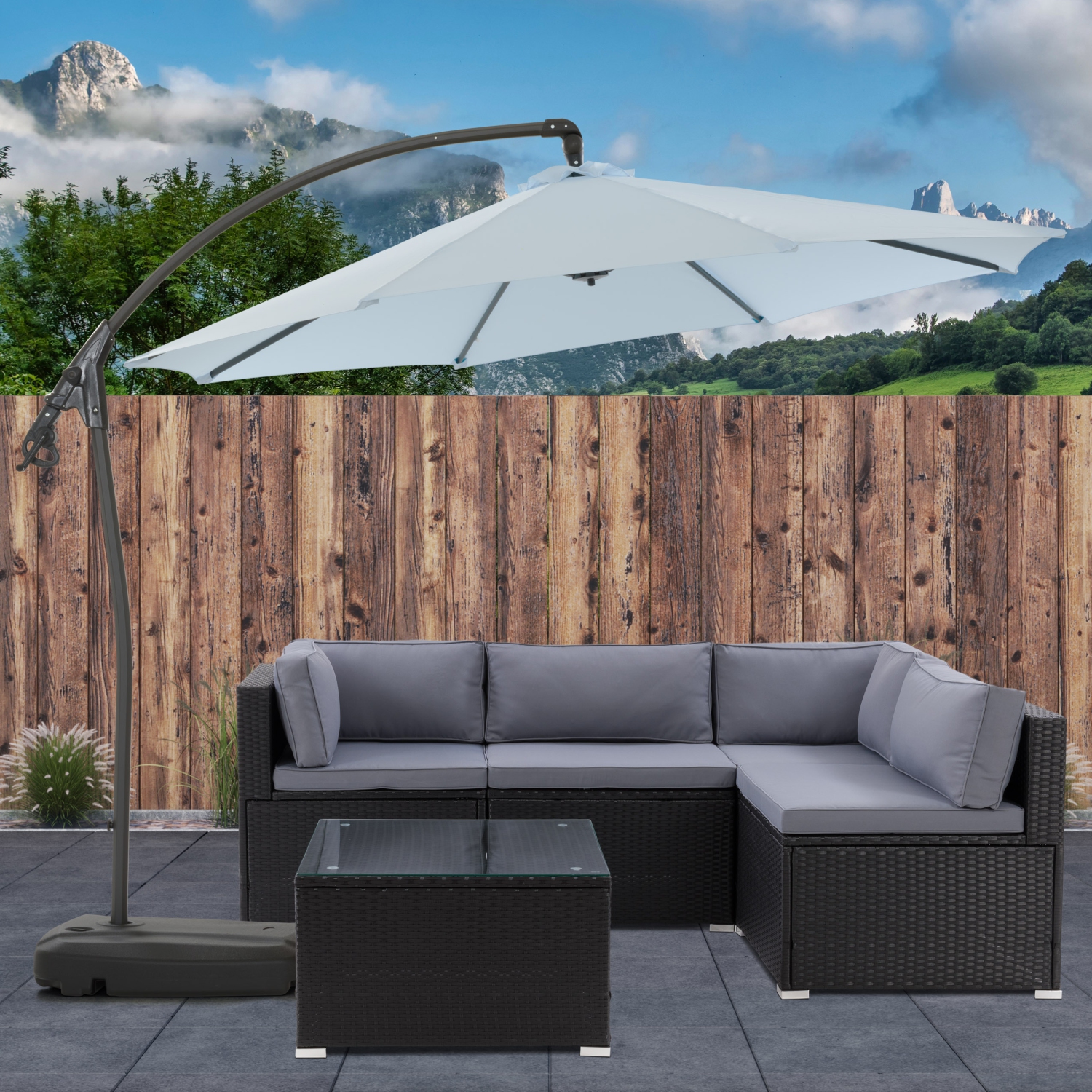 CorLiving 9.5 Ft Cantilever Patio Umbrella in Light Blue