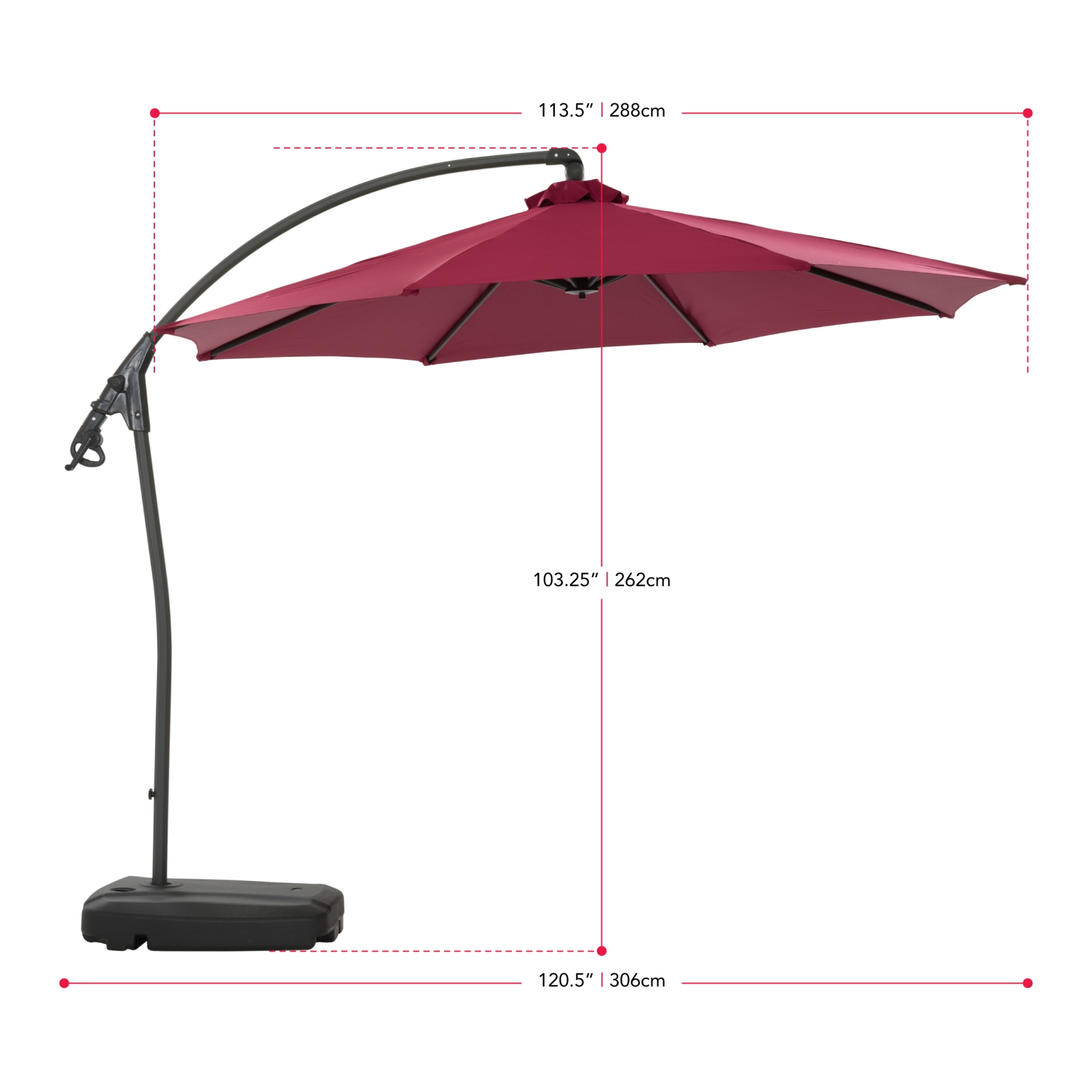 Parasol cantilever de 9,5 pieds couleur vin rouge
