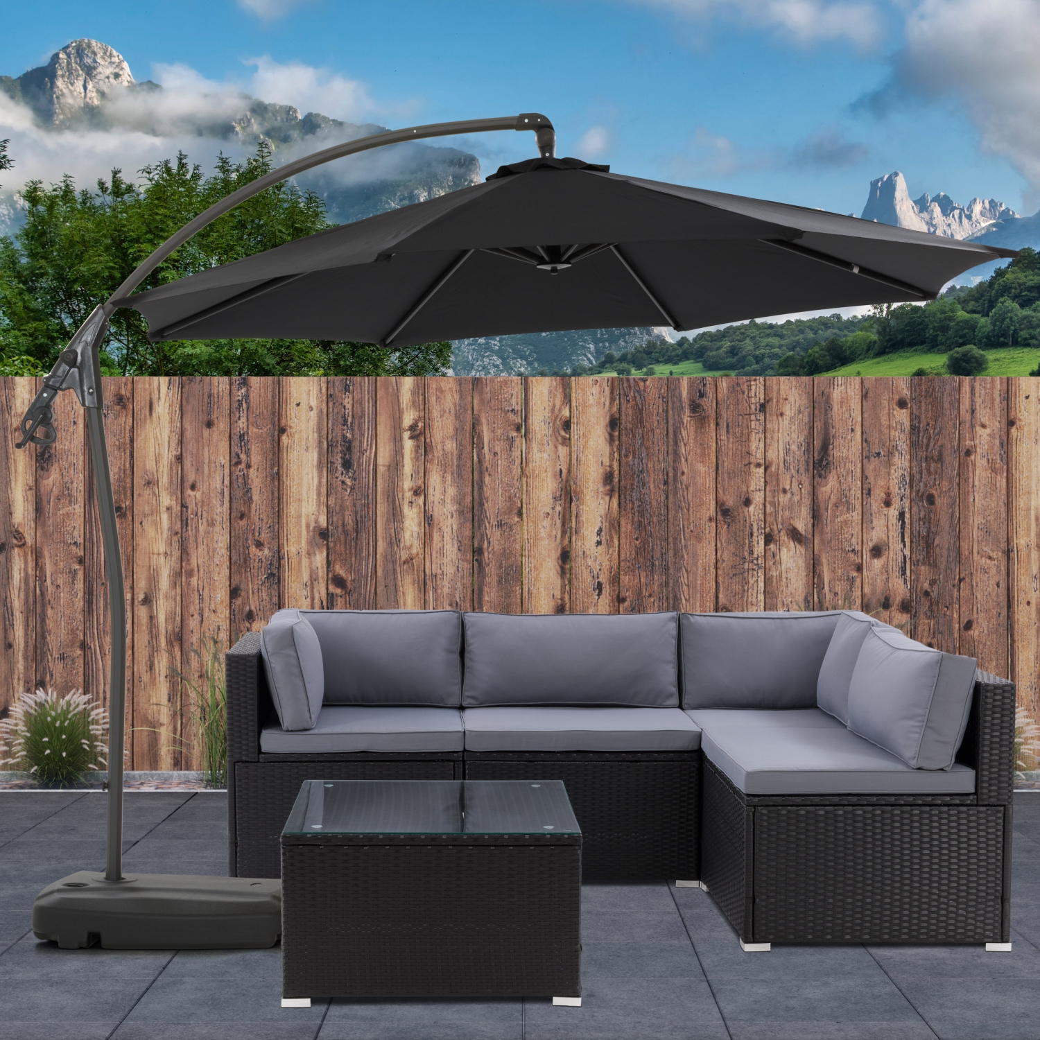 CorLiving 9.5 Ft Cantilever Patio Umbrella in Black