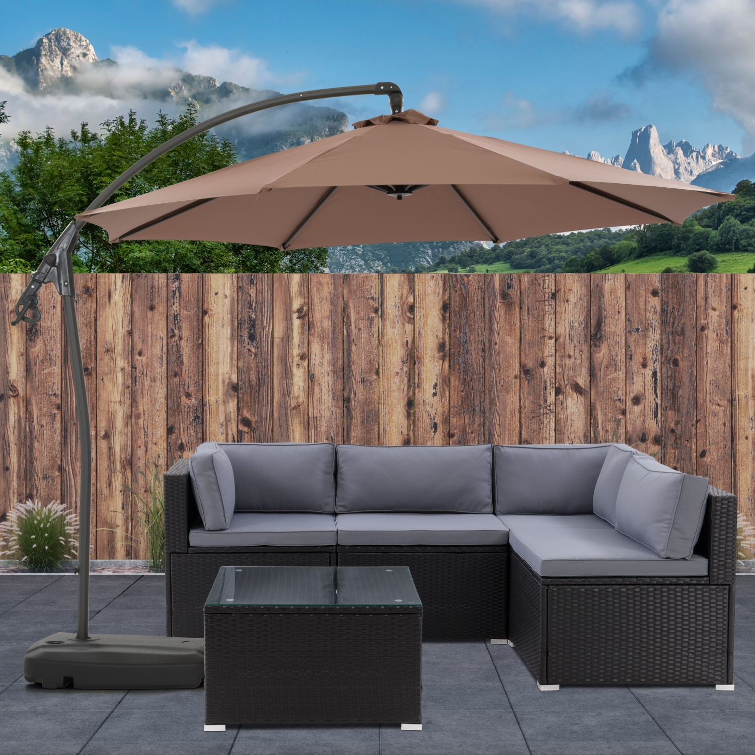 CorLiving 9.5 Ft Cantilever Patio Umbrella in Sand