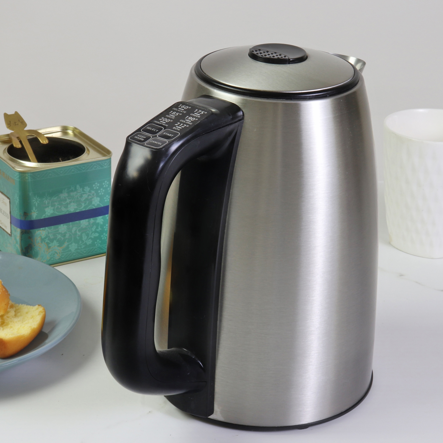 Kenmore 1.7 L Cordless Electric Kettle, 6 Temperature Pre-Sets, Stainless Steel Teakettle, Auto Shut-off, Keep Warm, and Boil-Dry Protection