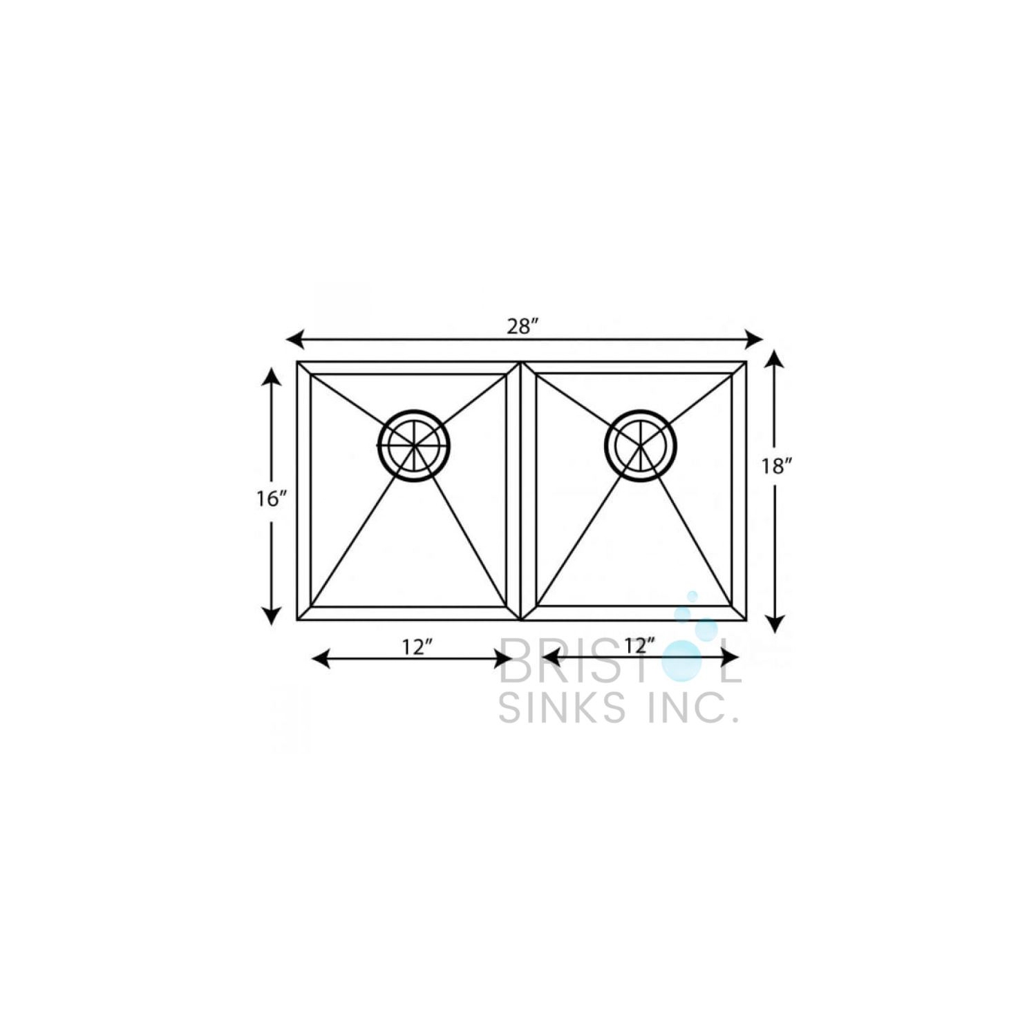 Évier de cuisine en acier inoxydable à encastrer Bristol Sinks, coins de 15 mm
