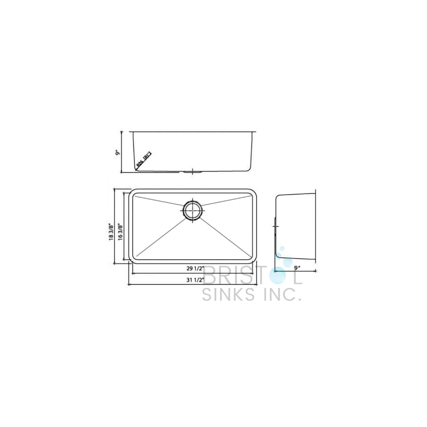 Évier de cuisine en acier inoxydable à encastrer Bristol Sinks, coins de 20 mm