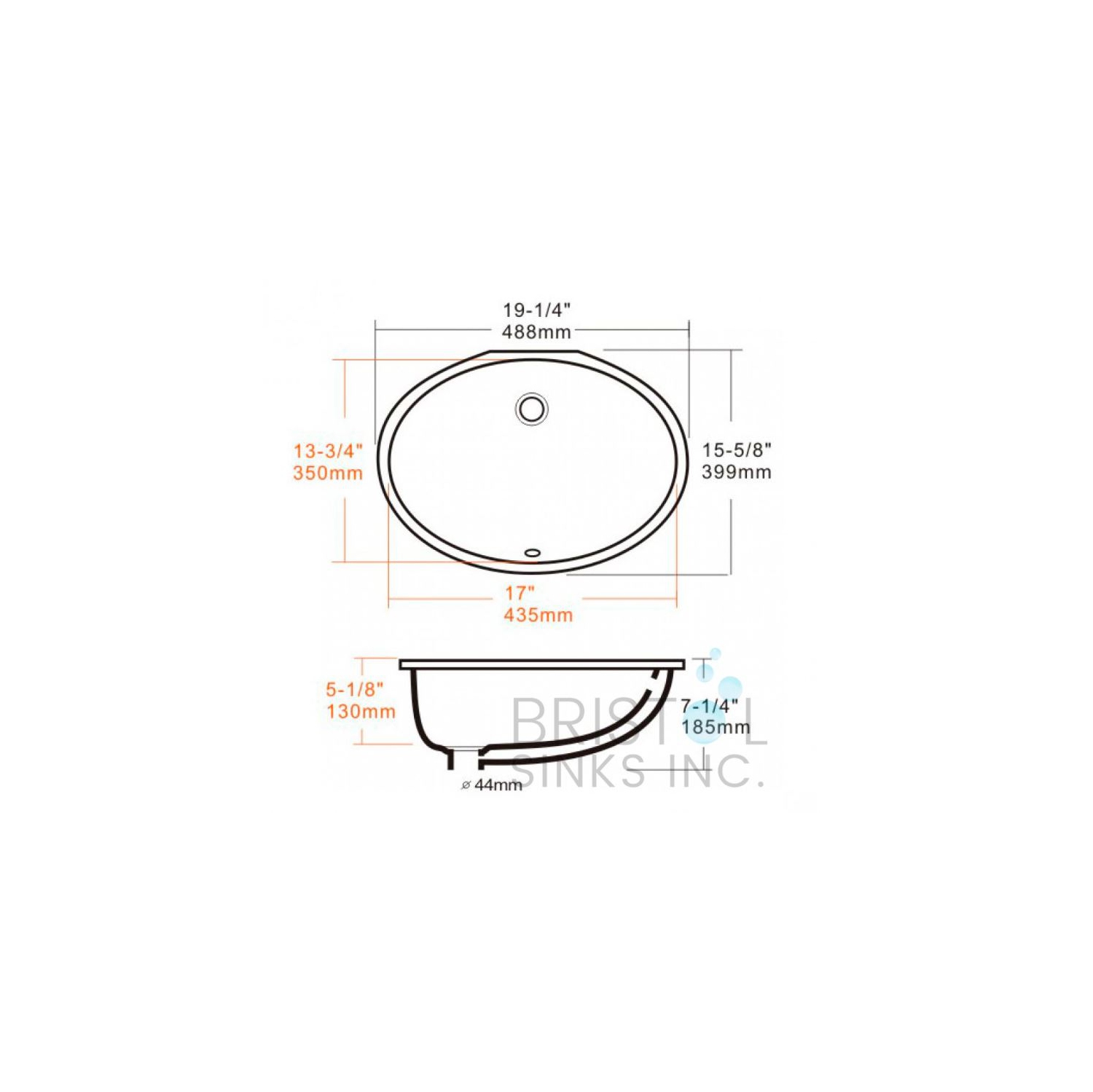 Bristol Sinks Vitreous China Oval Undermount Bathroom Sink