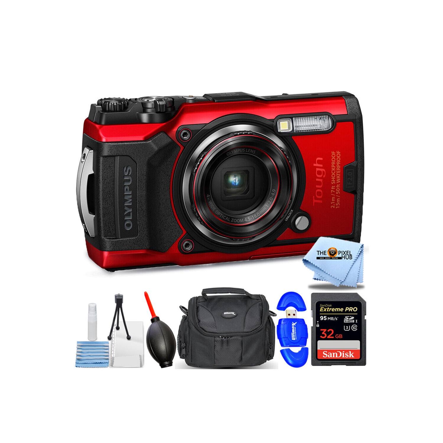 Olympus Tough TG-6 Digital Camera (Red) - 7PC Accessory Bundle