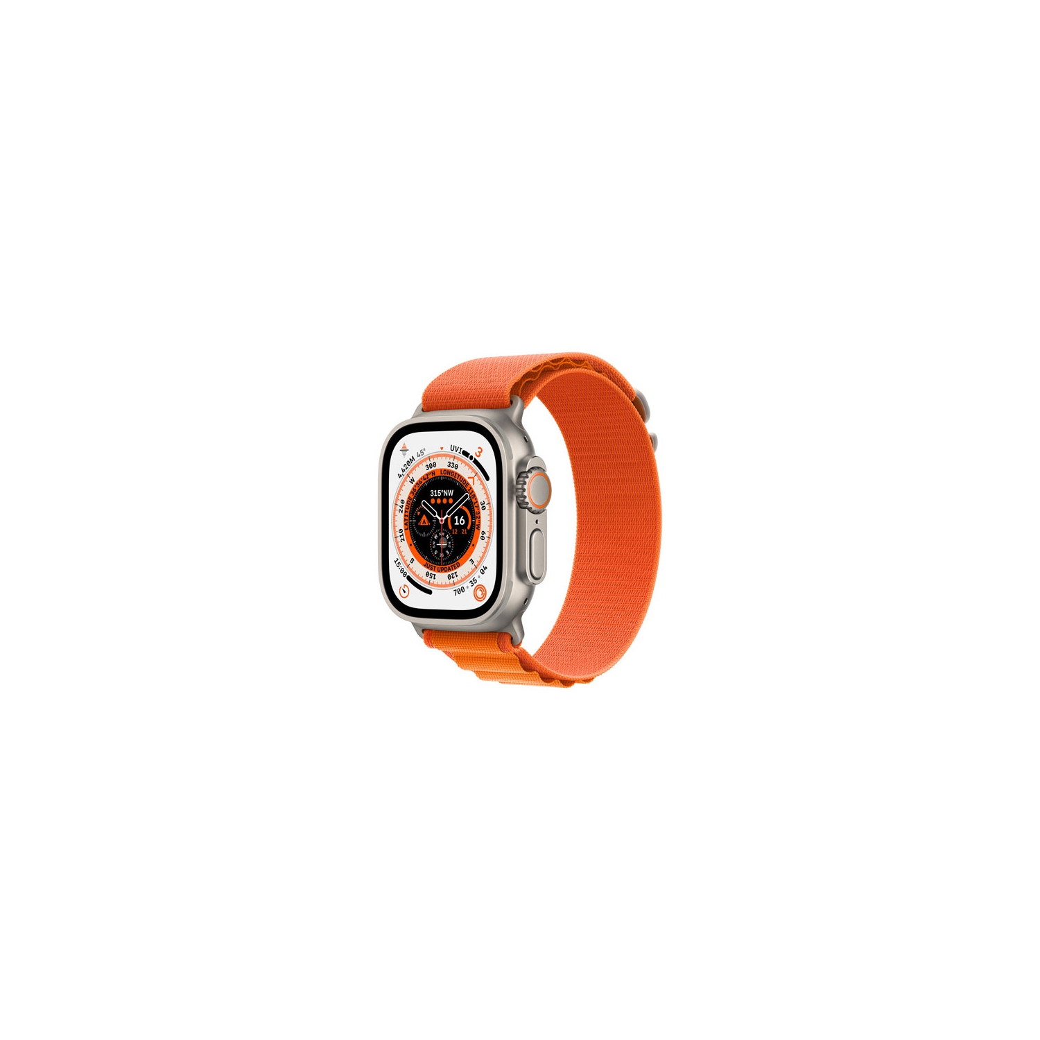 Boîte ouverte – Apple Watch Ultra de 49 mm en titane avec boucle Alpine orange – Grand