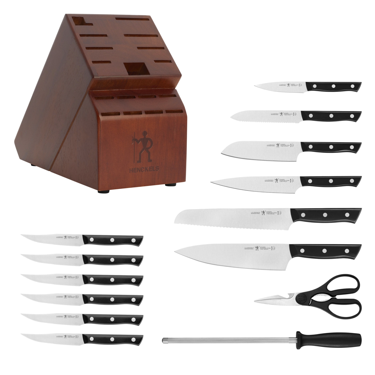 HENCKELS Dynamic 15 Piece Knife Block Set, Brown