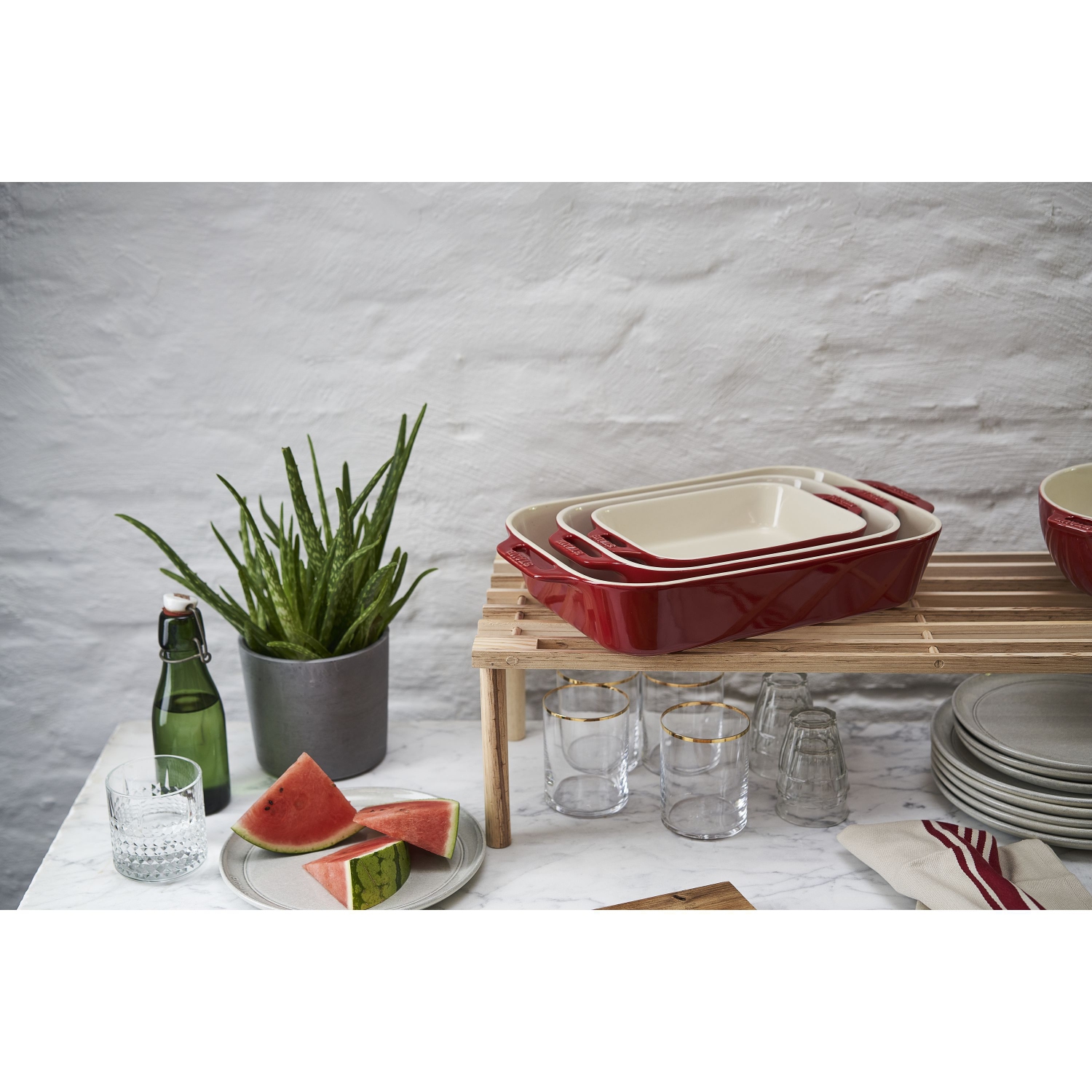 STAUB Ceramique Rectangular Baking Dish Set Cherry 3 Piece