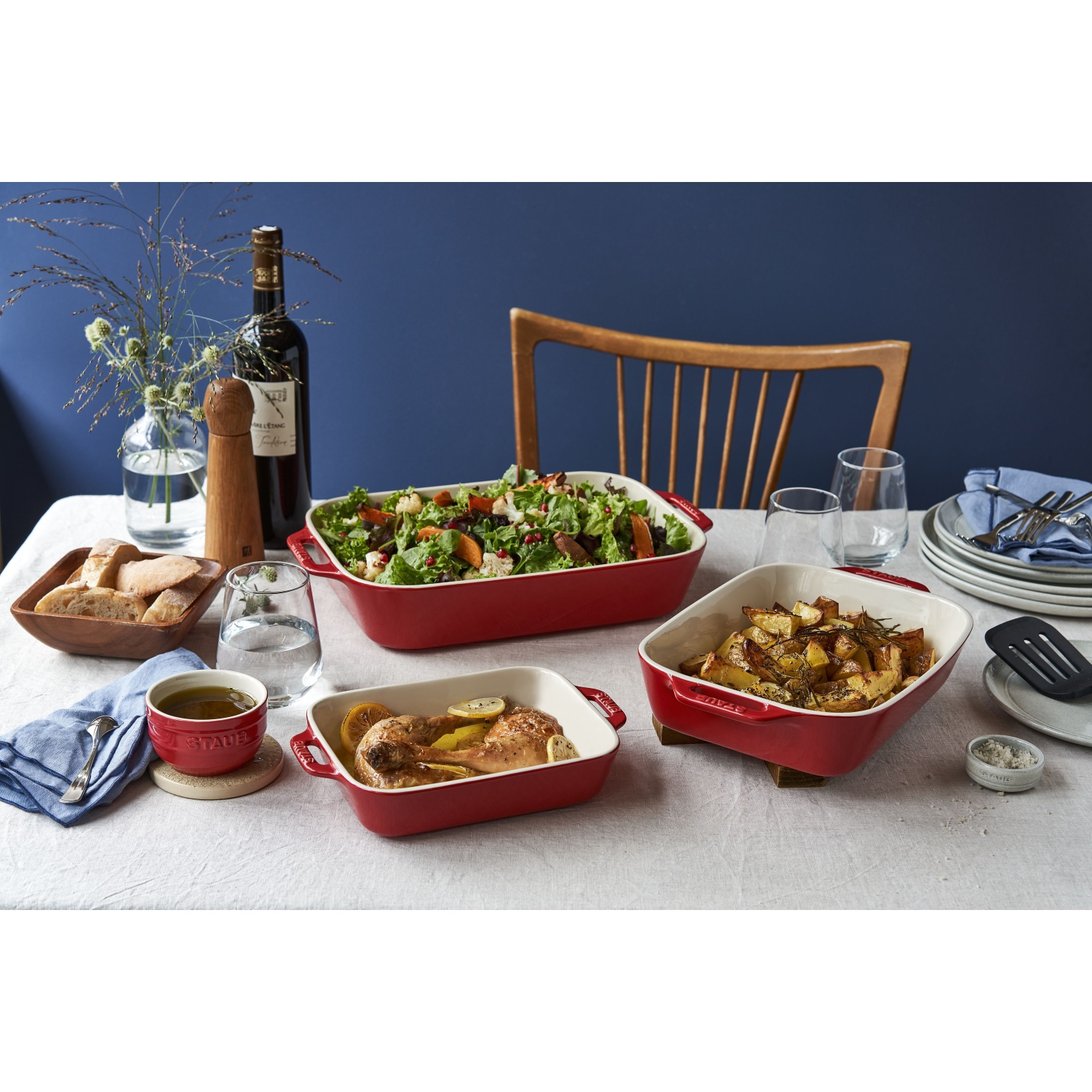 STAUB Ceramique Rectangular Baking Dish Set Cherry 3 Piece