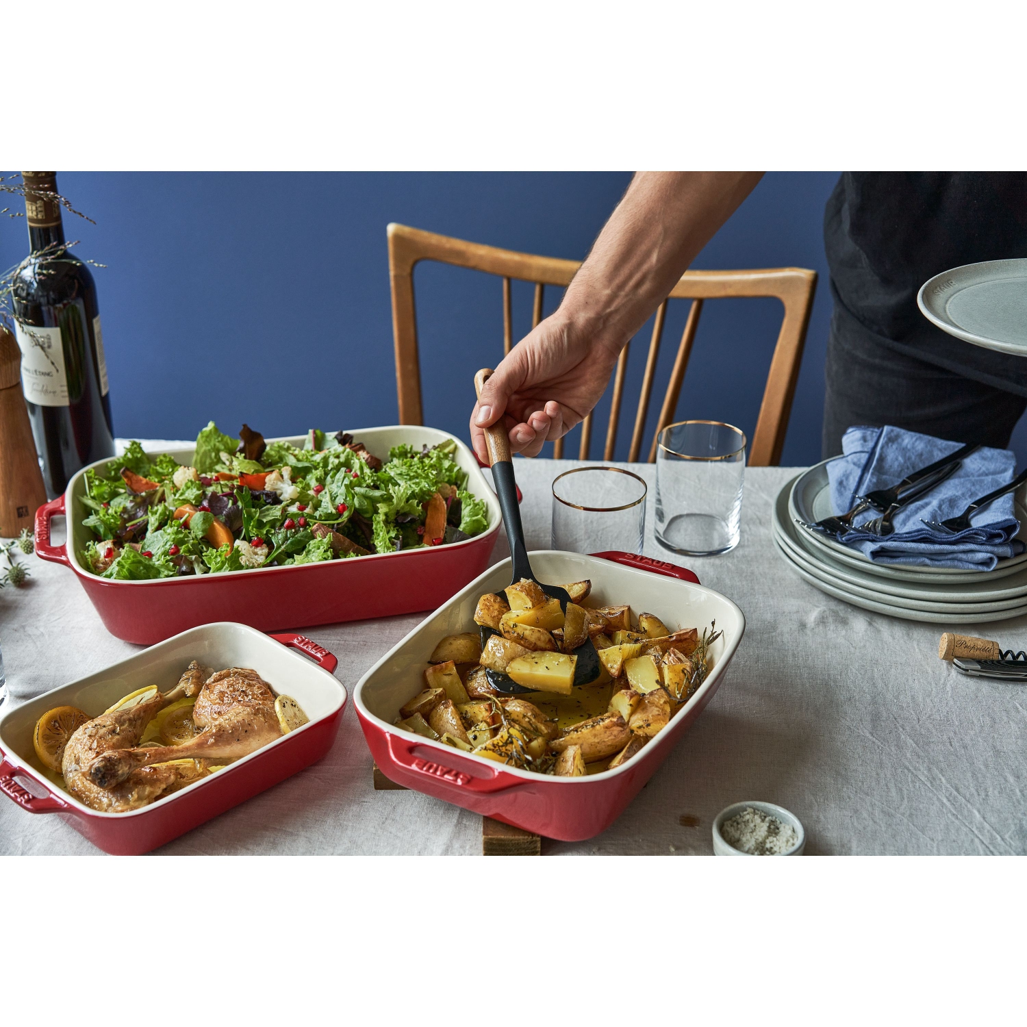 STAUB Ceramique Rectangular Baking Dish Set Cherry 3 Piece