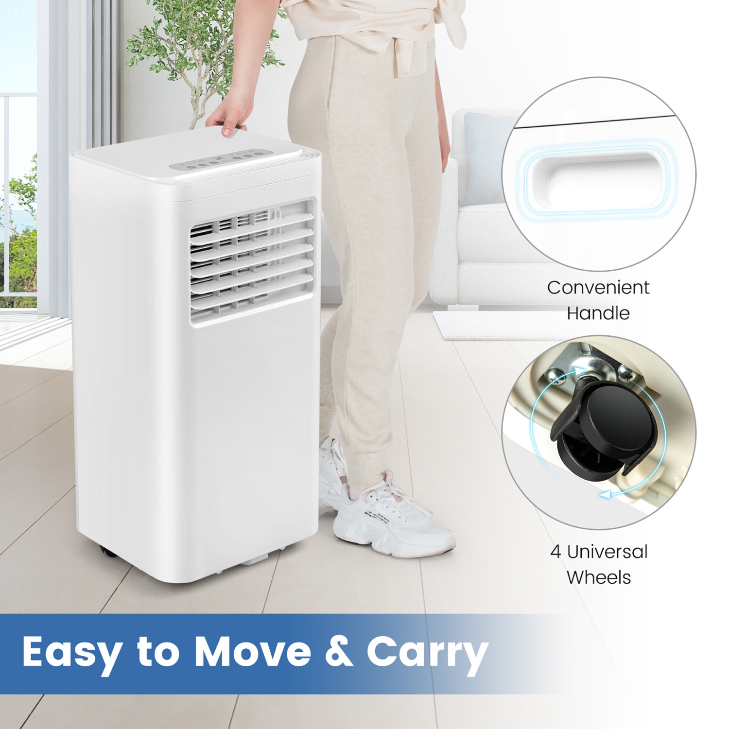 Climatiseur portable 3-en-1 Costway, 8000 BTU, unité AC avec refroidissement, ventilateur de déshumidification, mode veille